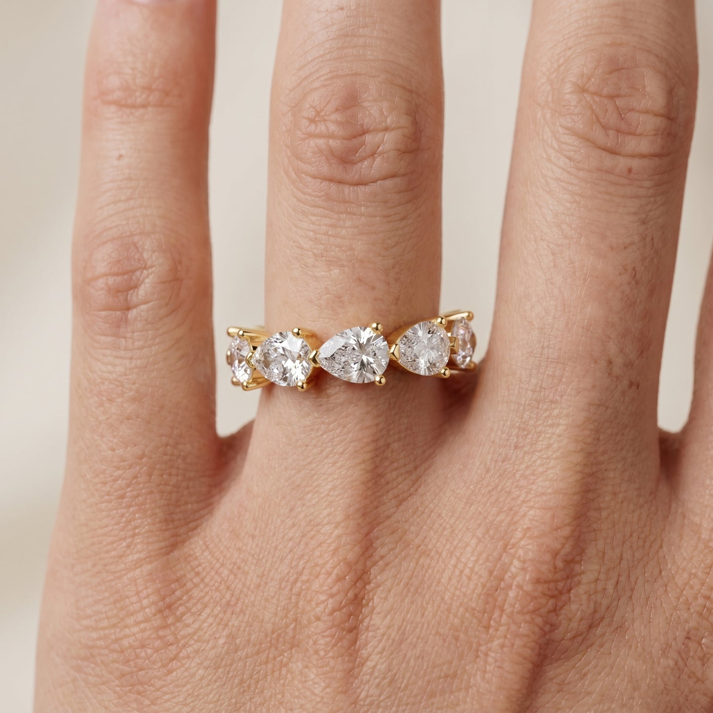 Pear Cut Lab Grown Diamond Ring in Yellow Gold