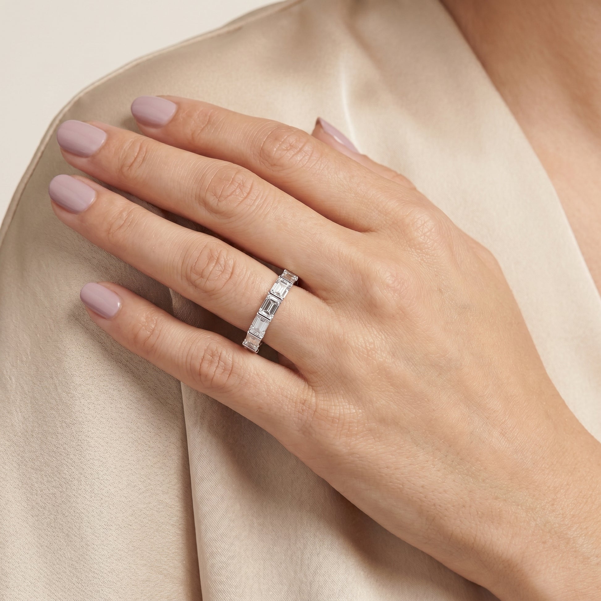 Emerald Cut Lab Grown Diamond Ring in Silver