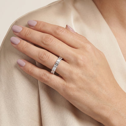 Emerald Cut Lab Grown Diamond Ring in Silver