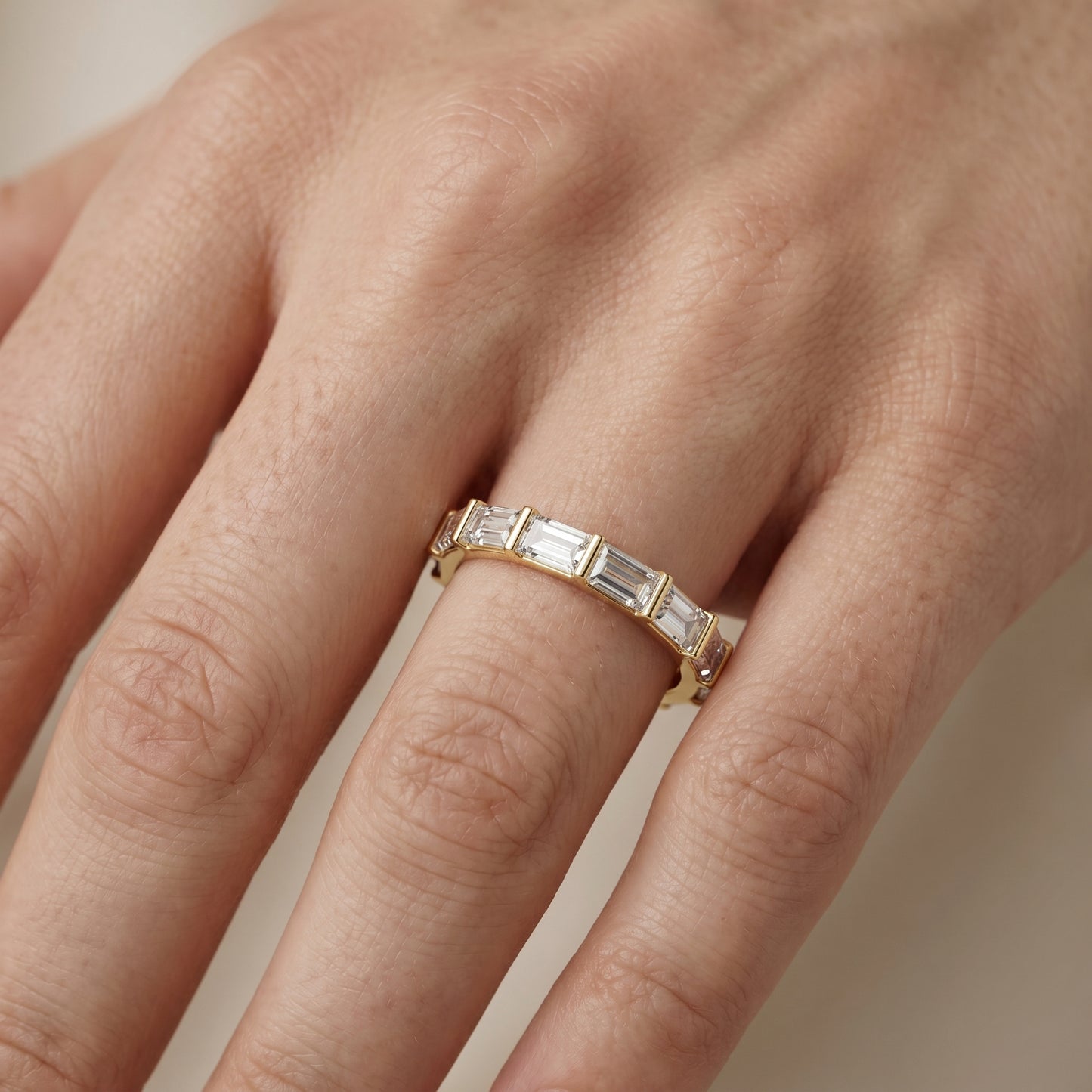 Emerald Cut Lab Grown Diamond Ring in Yellow Gold