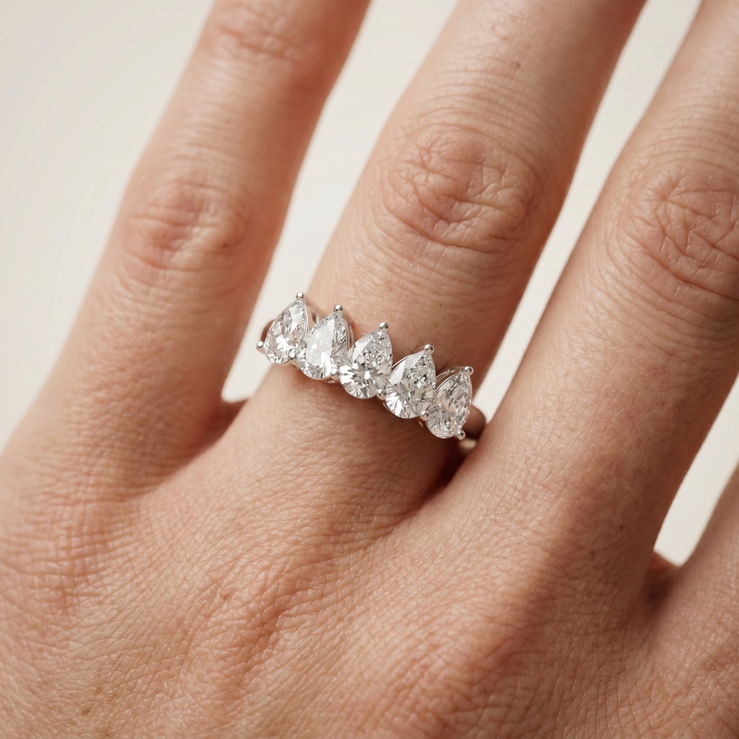 Pear Cut Lab Grown Diamond Ring in Silver