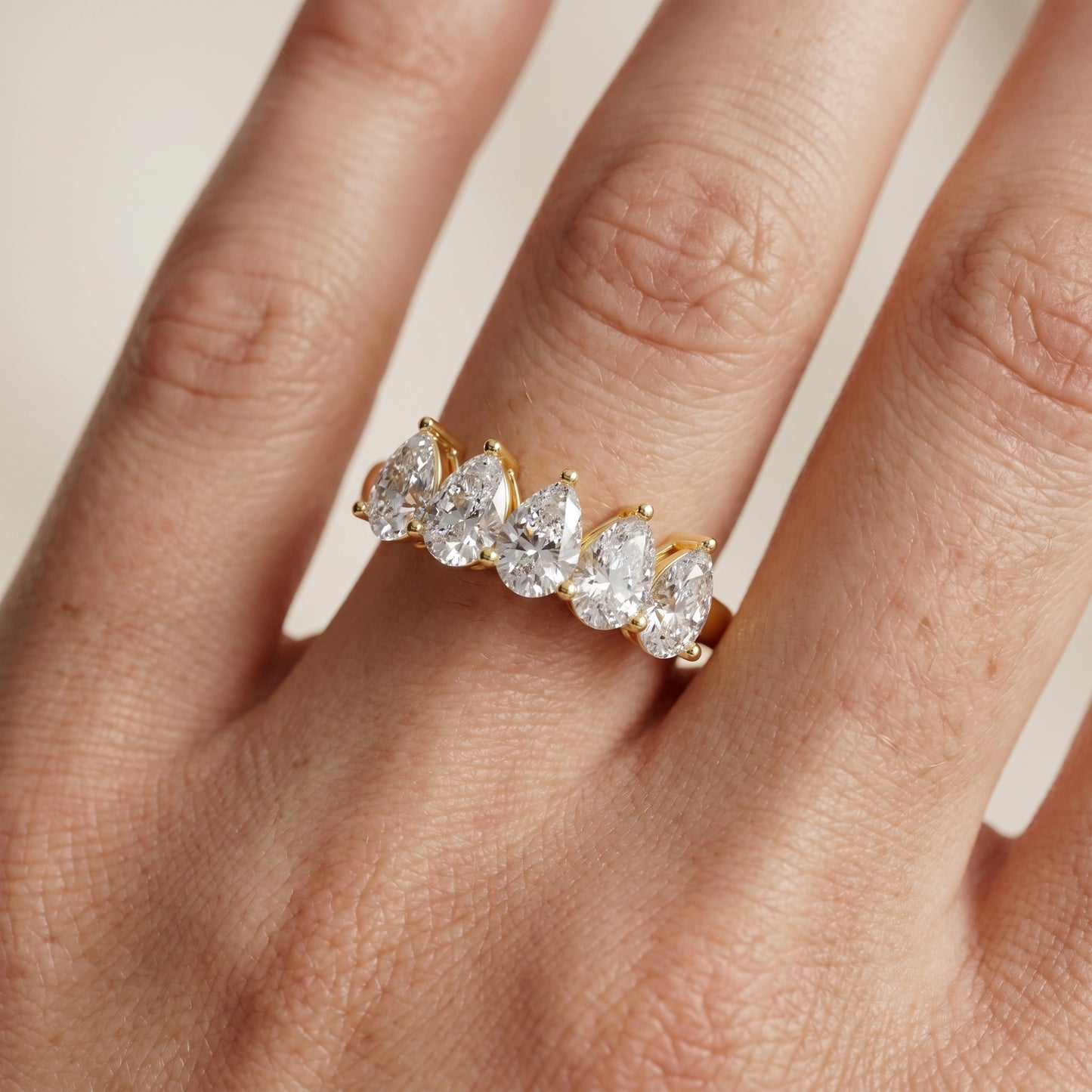 Pear Cut Lab Grown Diamond Ring in Yellow Gold