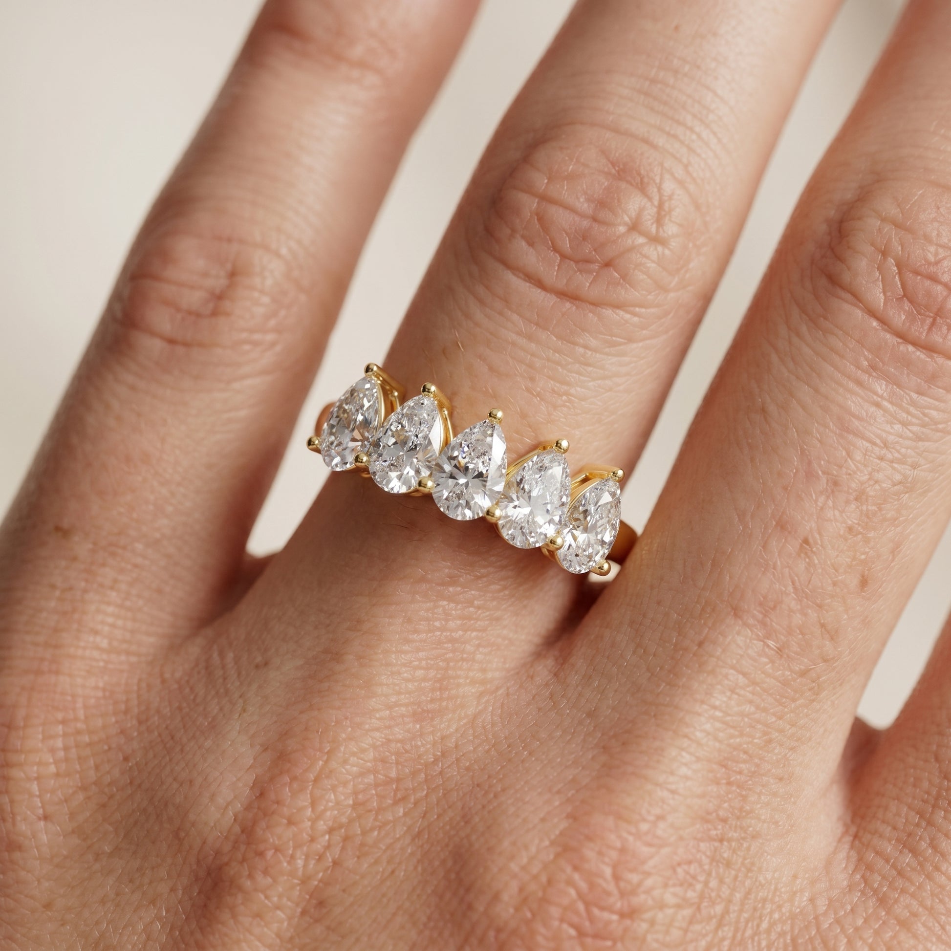 Pear Cut Lab Grown Diamond Ring in Yellow Gold