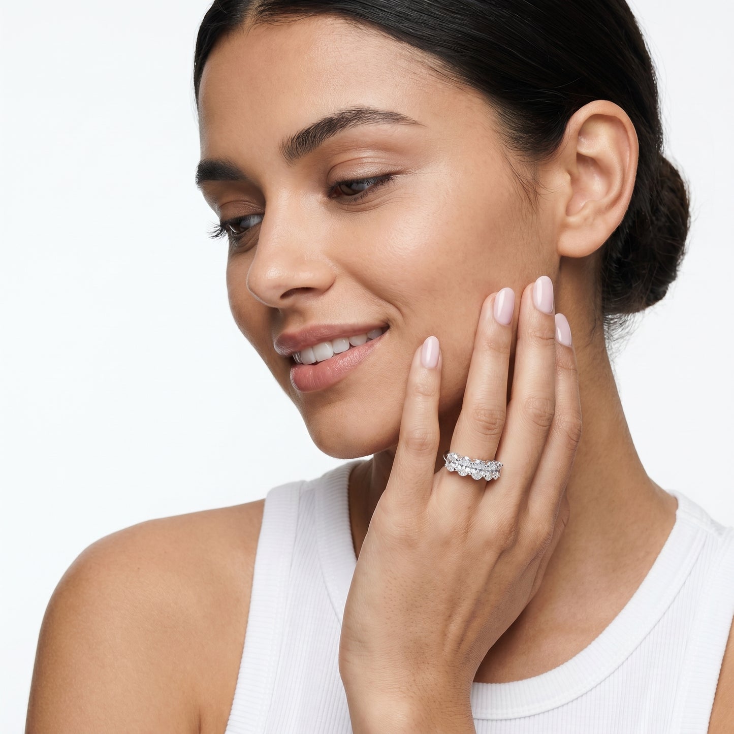 Oval Cut Lab Grown Diamond Ring in Silver