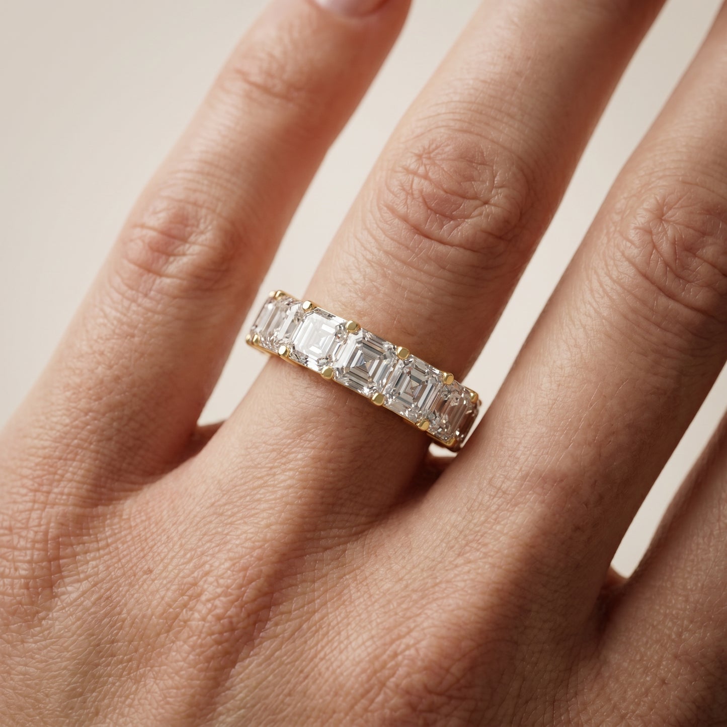 Asscher Cut Lab Grown Diamond Ring in Yellow Gold