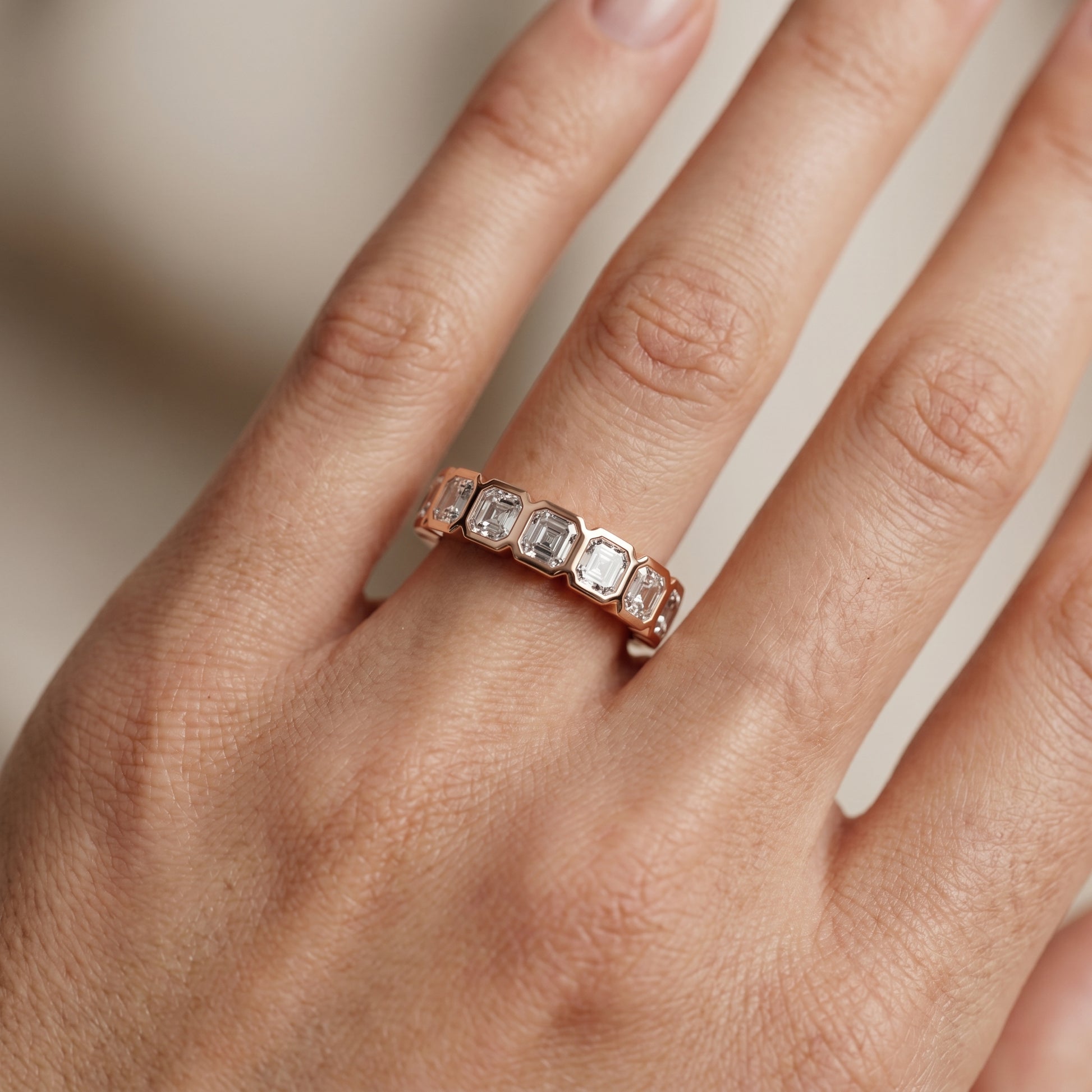 Asscher Cut Lab Grown Diamond Ring in Rose Gold