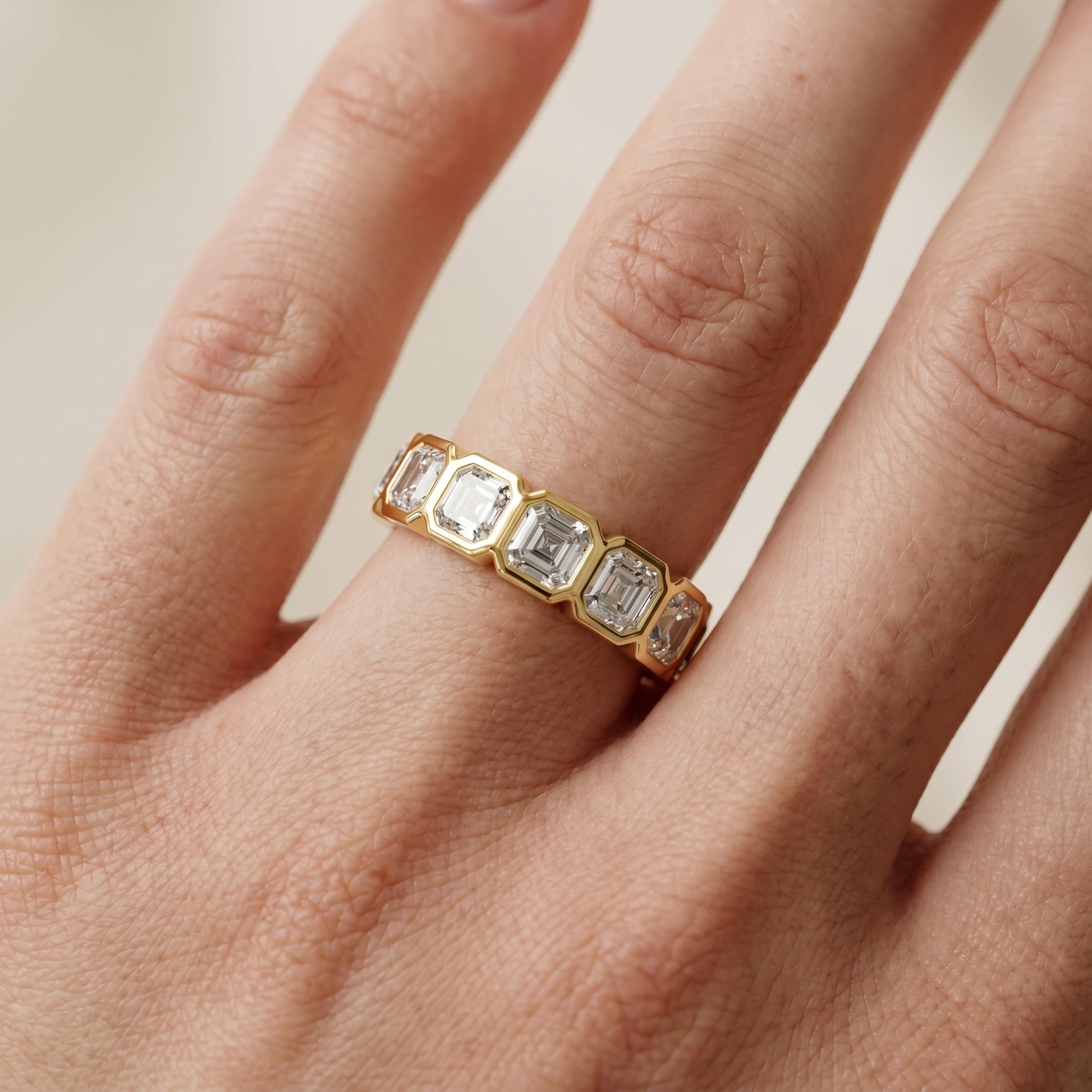 Asscher Cut Lab Grown Diamond Ring in Yellow Gold