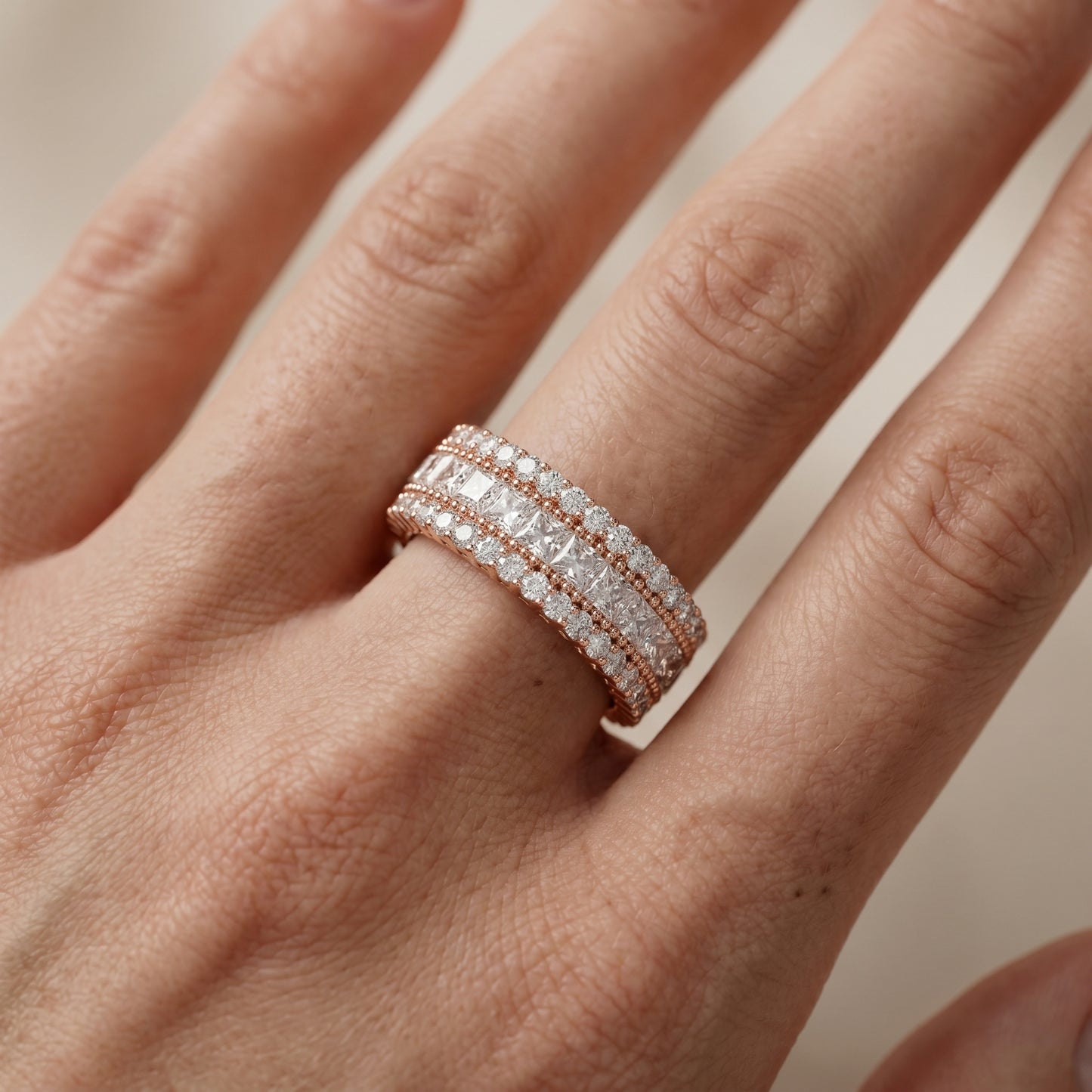 Princess Round Cut Lab Grown Diamond Ring in Rose Gold