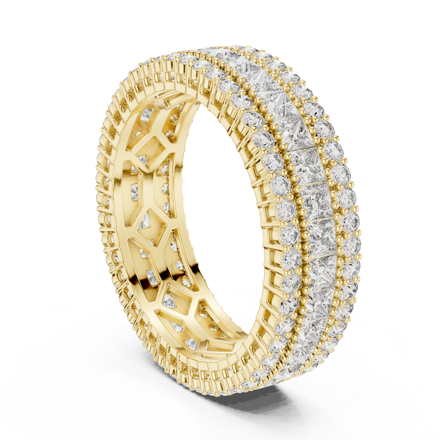 Princess Round Cut Lab Grown Diamond Ring in Yellow Gold