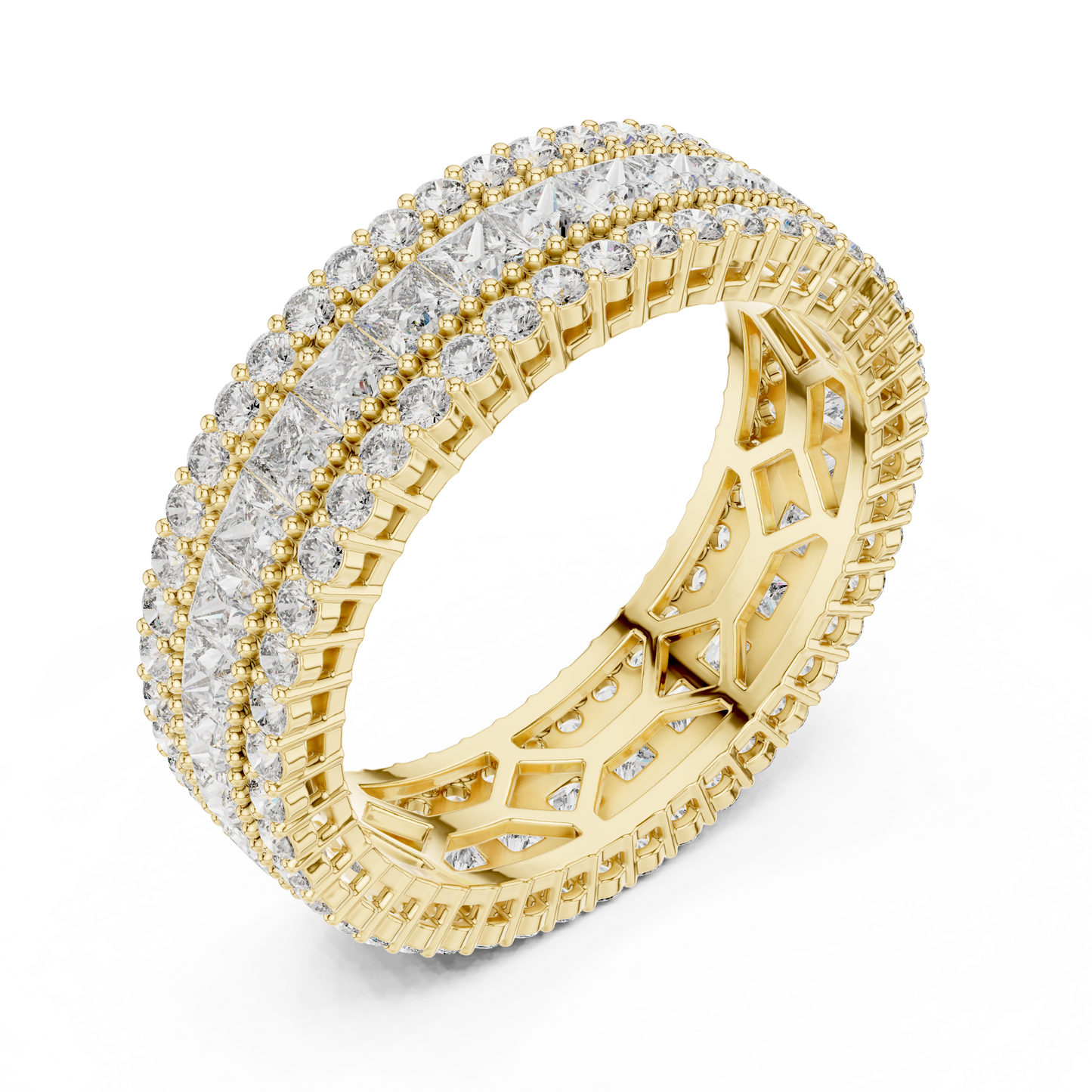 Princess Round Cut Lab Grown Diamond Ring in Yellow Gold