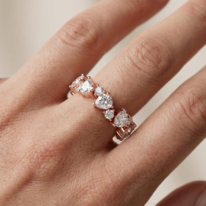 Pear Round Cut Lab Grown Diamond Ring in Rose Gold