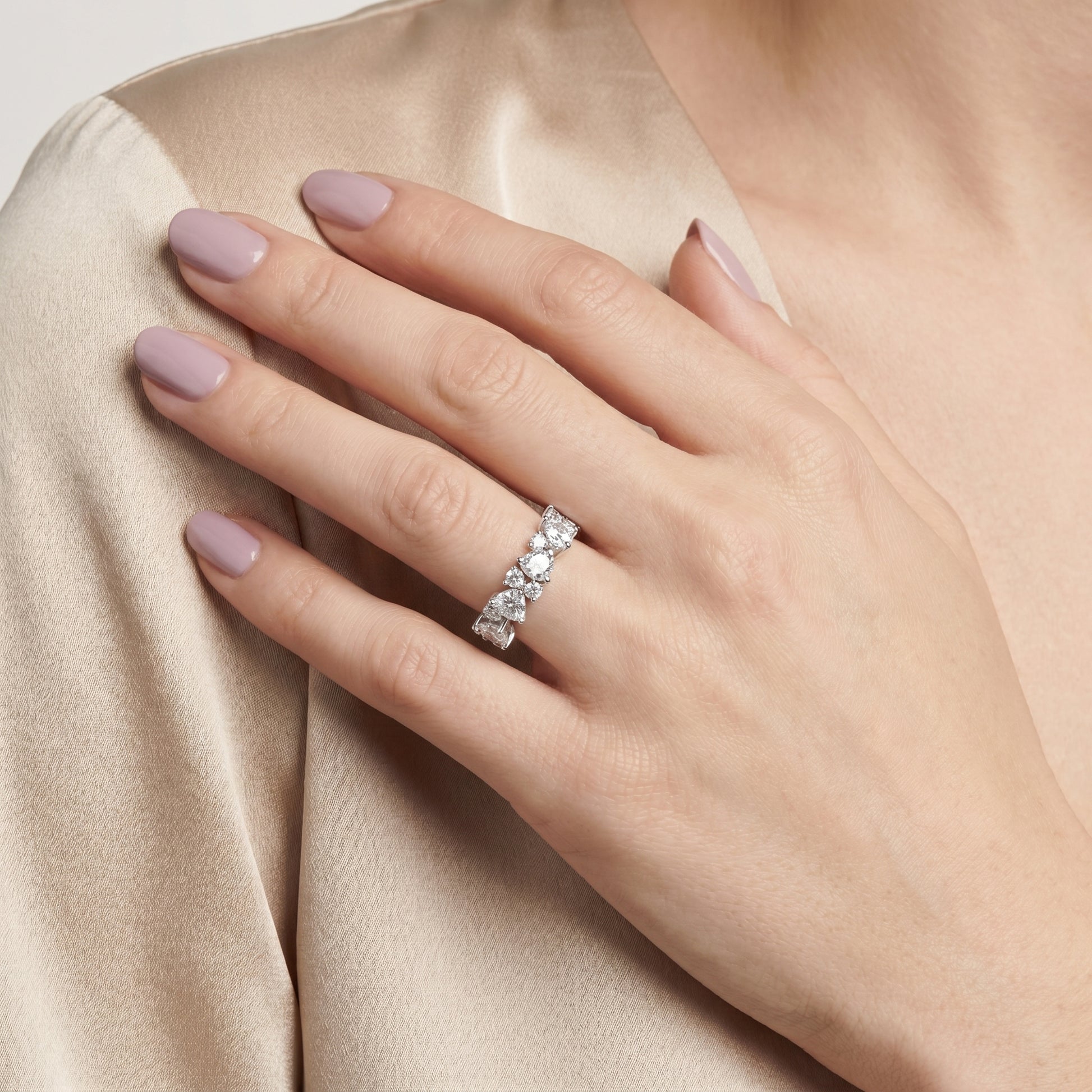 Pear Round Cut Lab Grown Diamond Ring in Silver