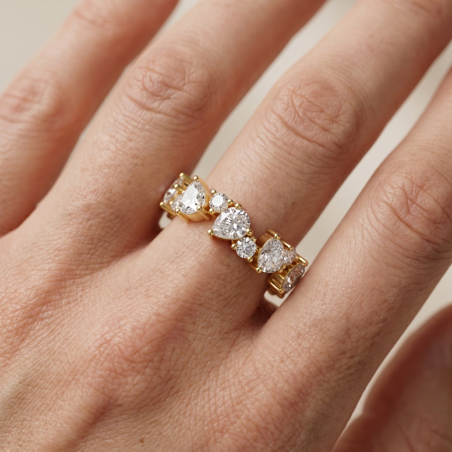 Pear Round Cut Lab Grown Diamond Ring in Yellow Gold