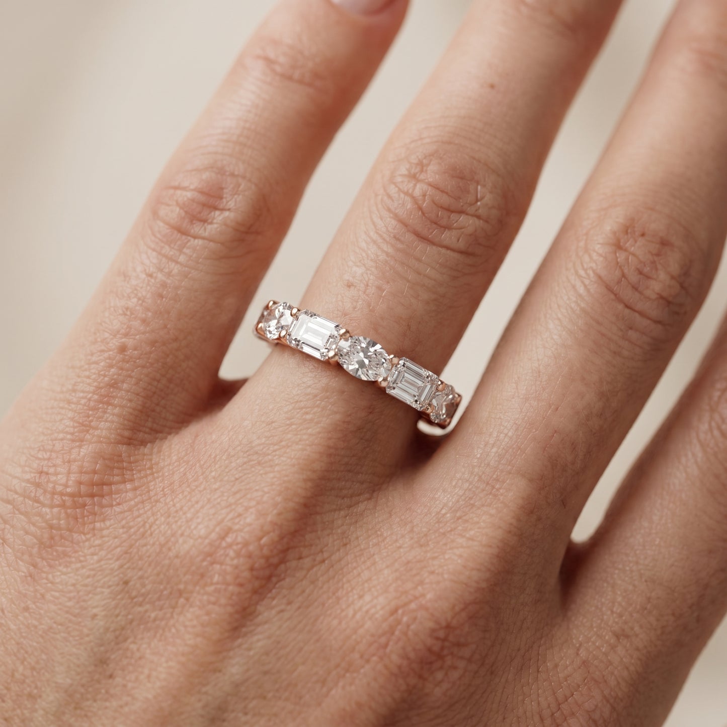 Emerald Oval Cut Lab Grown Diamond Ring in Rose Gold