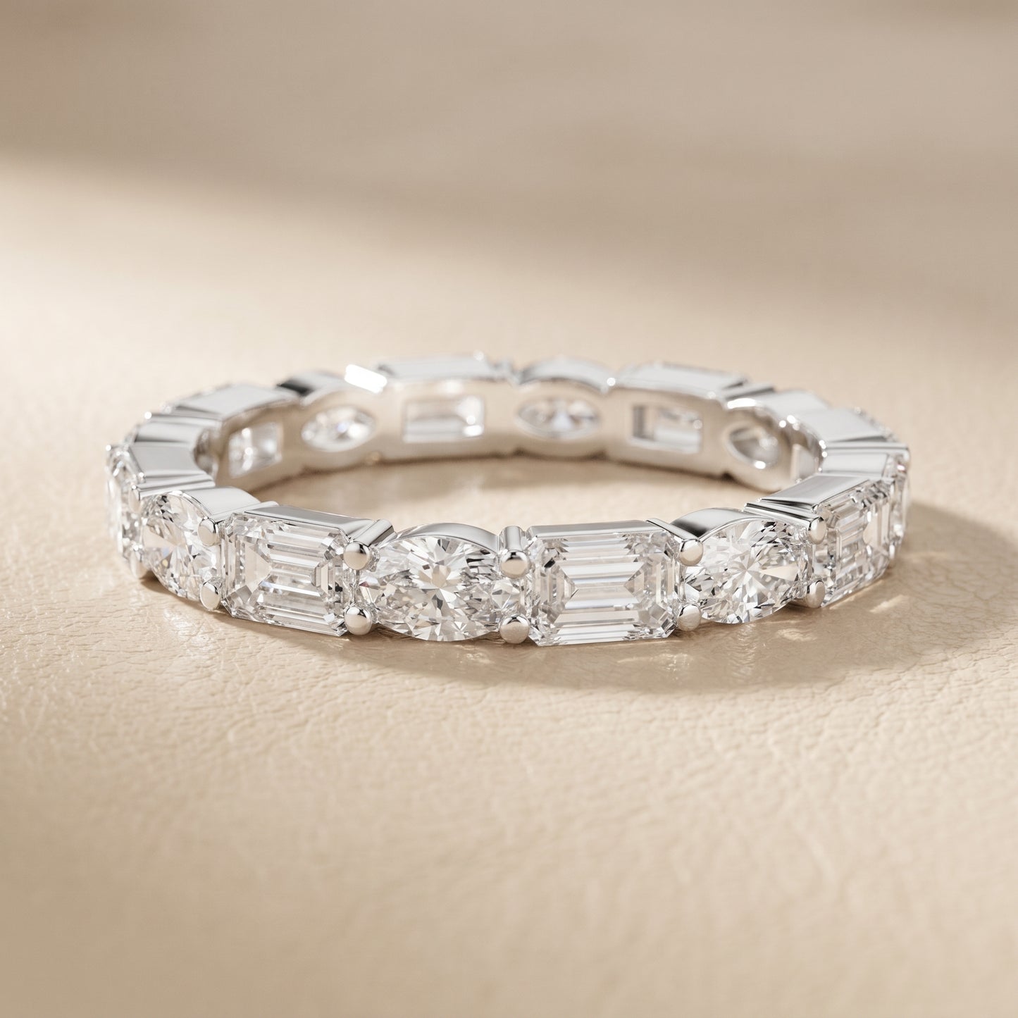 Emerald Oval Cut Lab Grown Diamond Ring in Silver