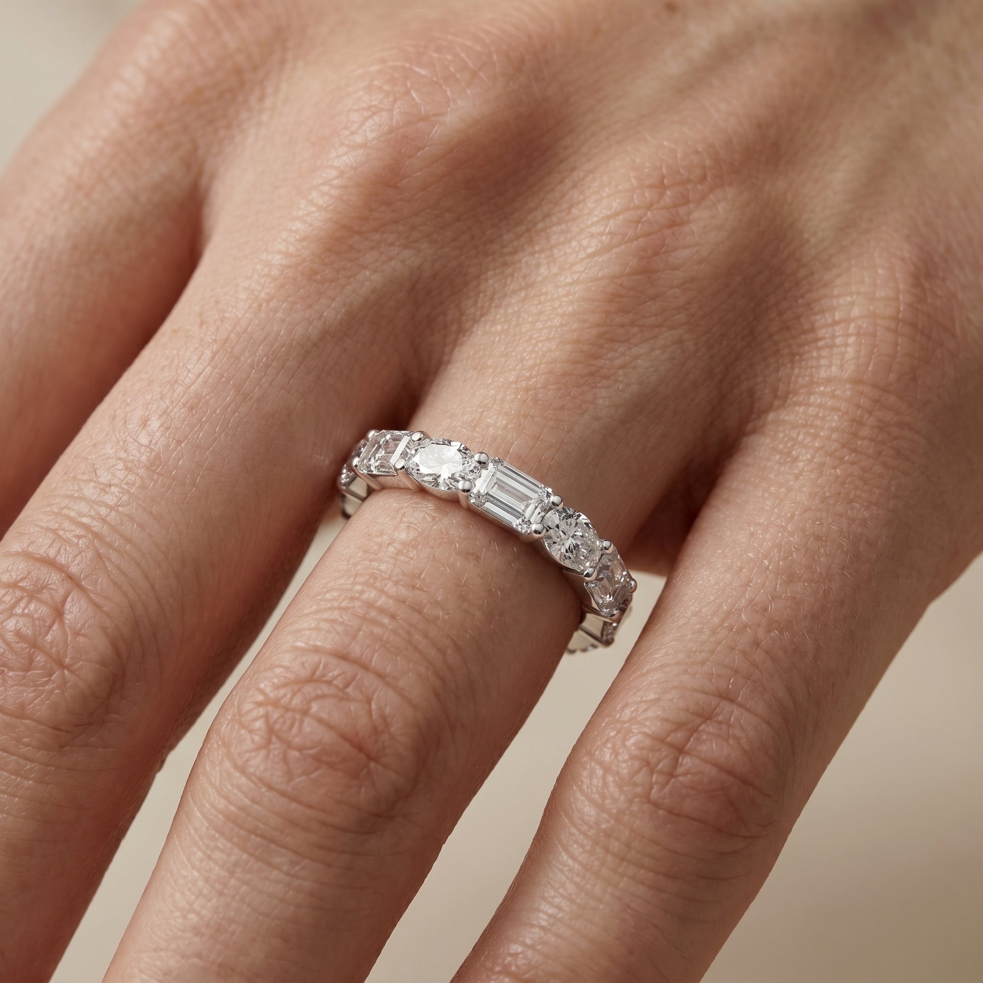 Emerald Oval Cut Lab Grown Diamond Ring in Silver