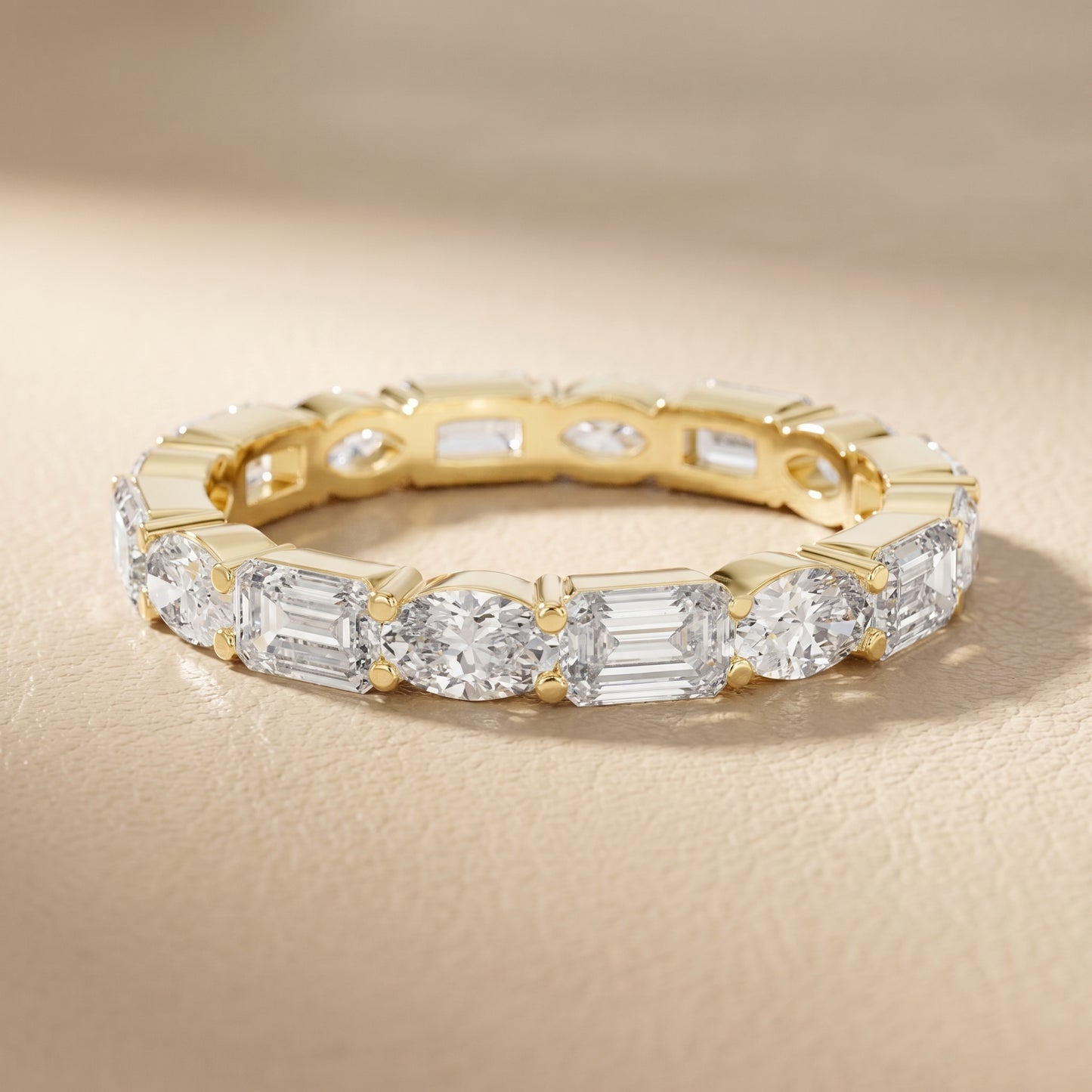 Emerald Oval Cut Lab Grown Diamond Ring in Yellow Gold