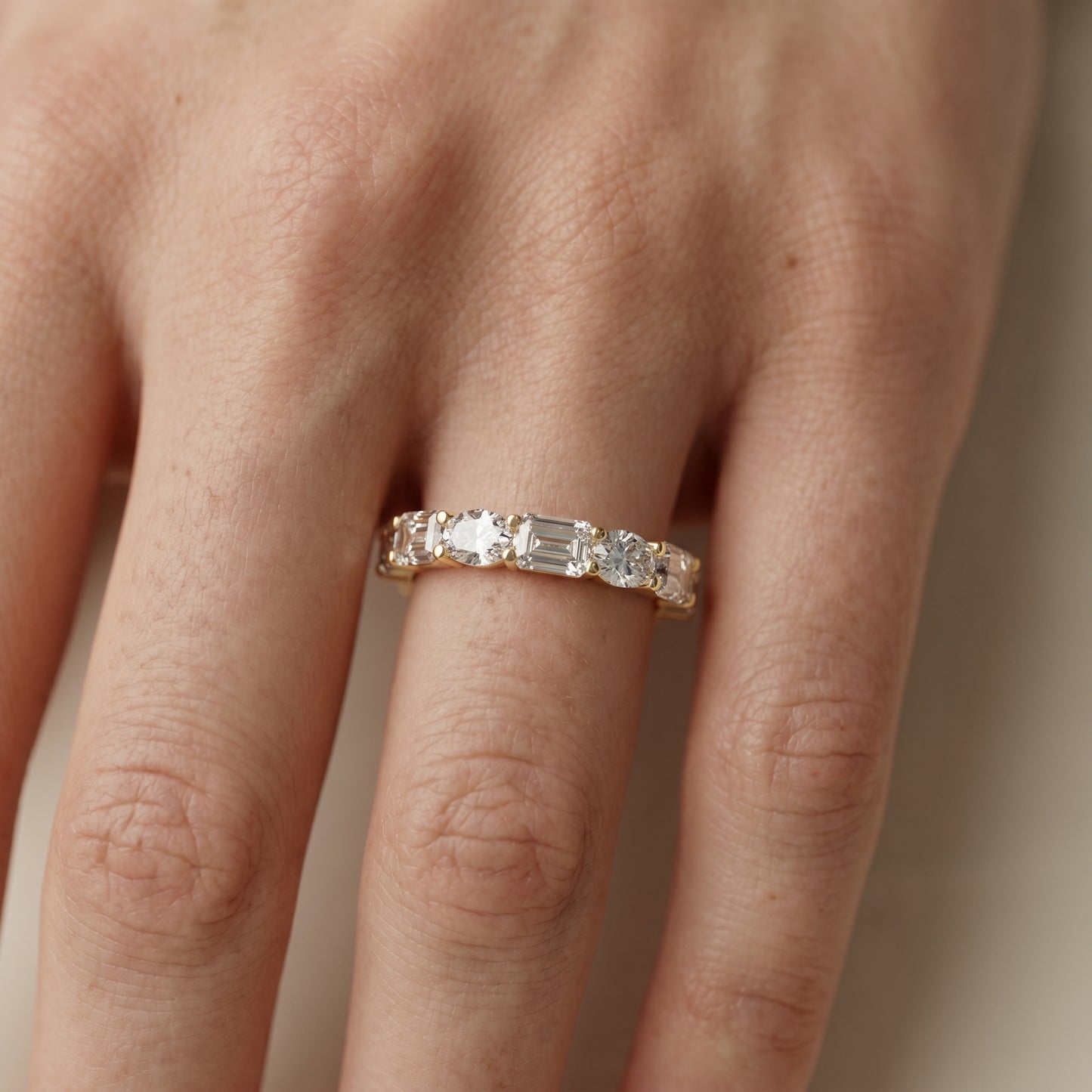 Emerald Oval Cut Lab Grown Diamond Ring in Yellow Gold