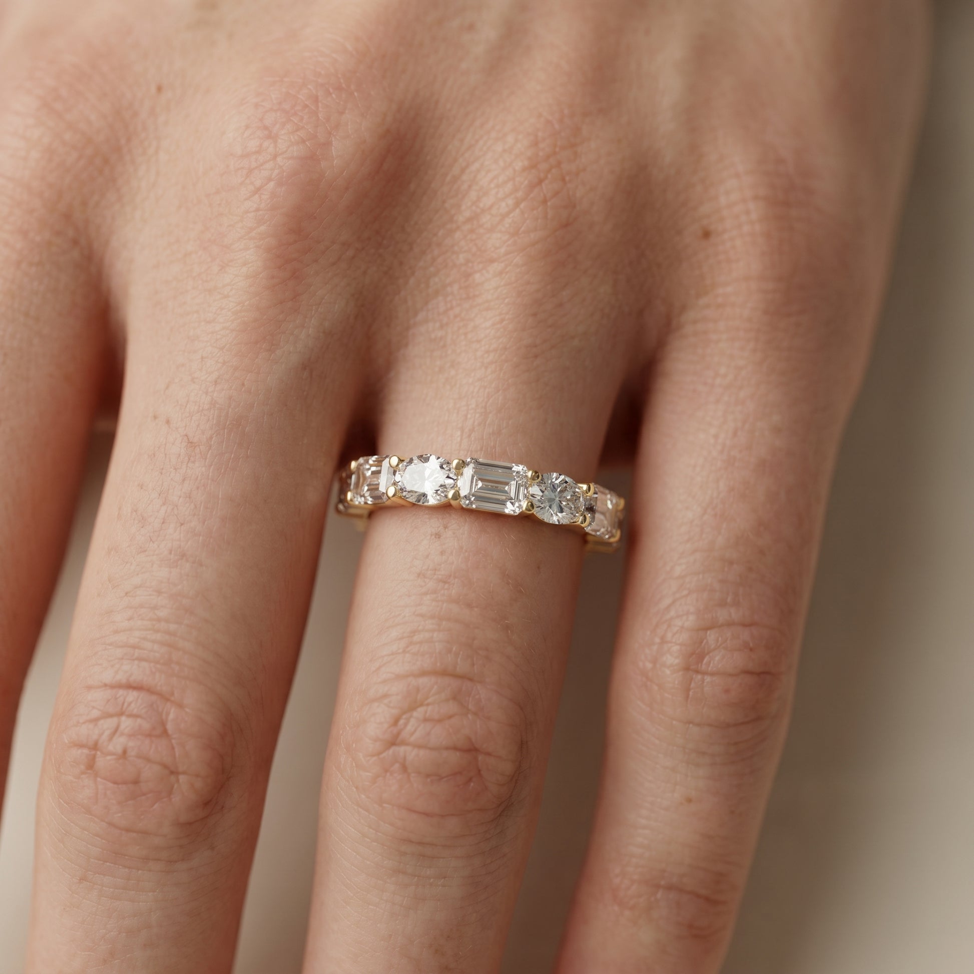 Emerald Oval Cut Lab Grown Diamond Ring in Yellow Gold