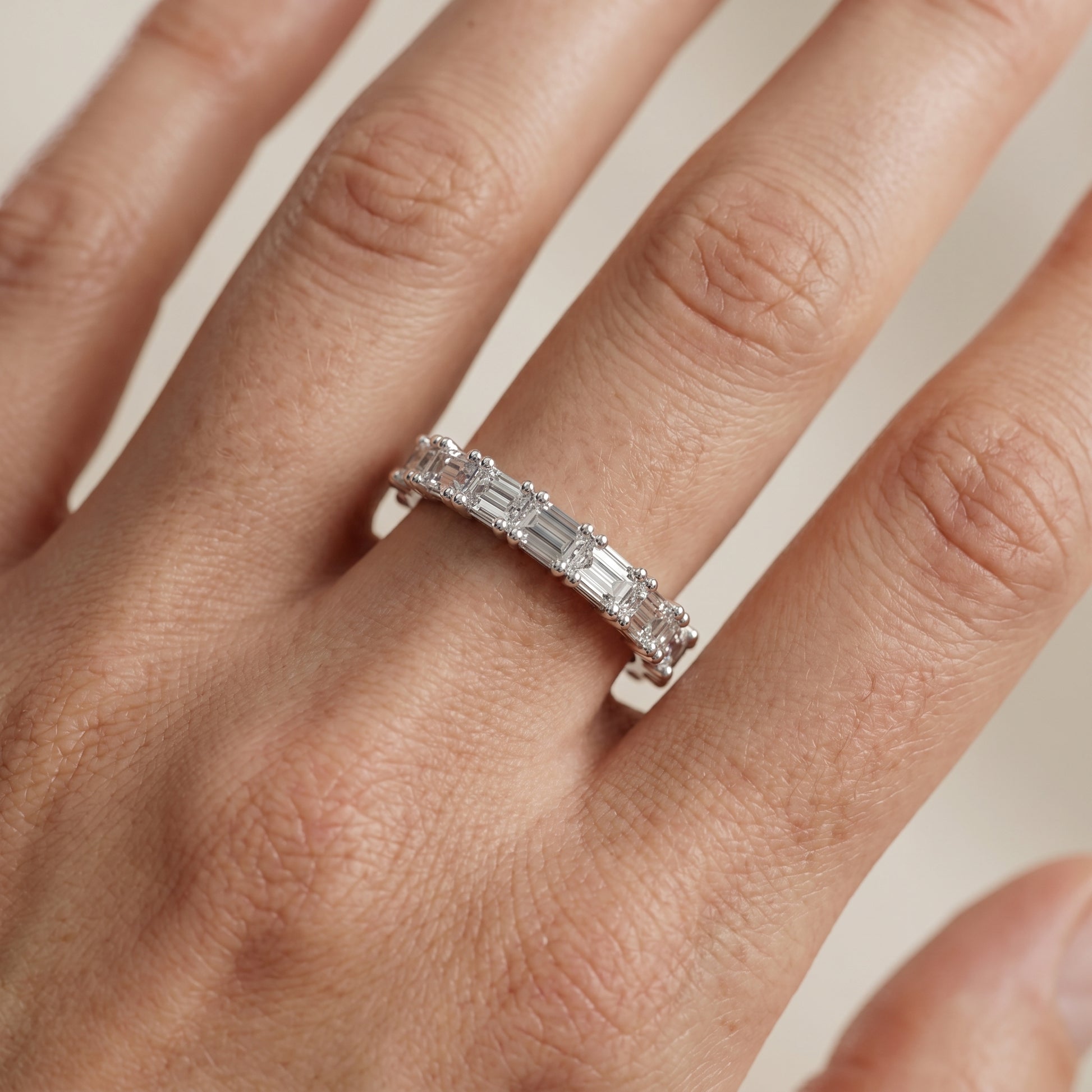 Emerald Cut Lab Grown Diamond Ring in Silver