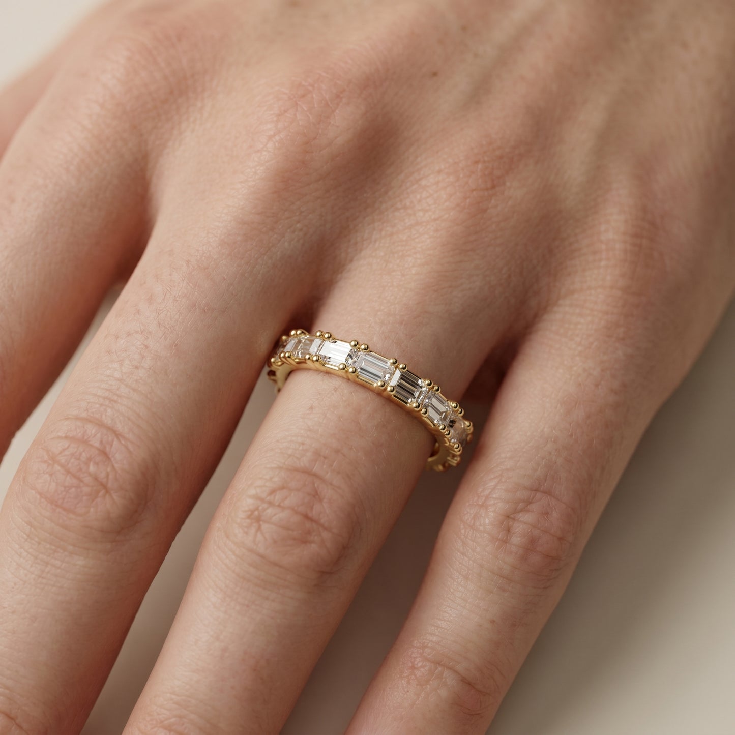 Emerald Cut Lab Grown Diamond Ring in Yellow Gold