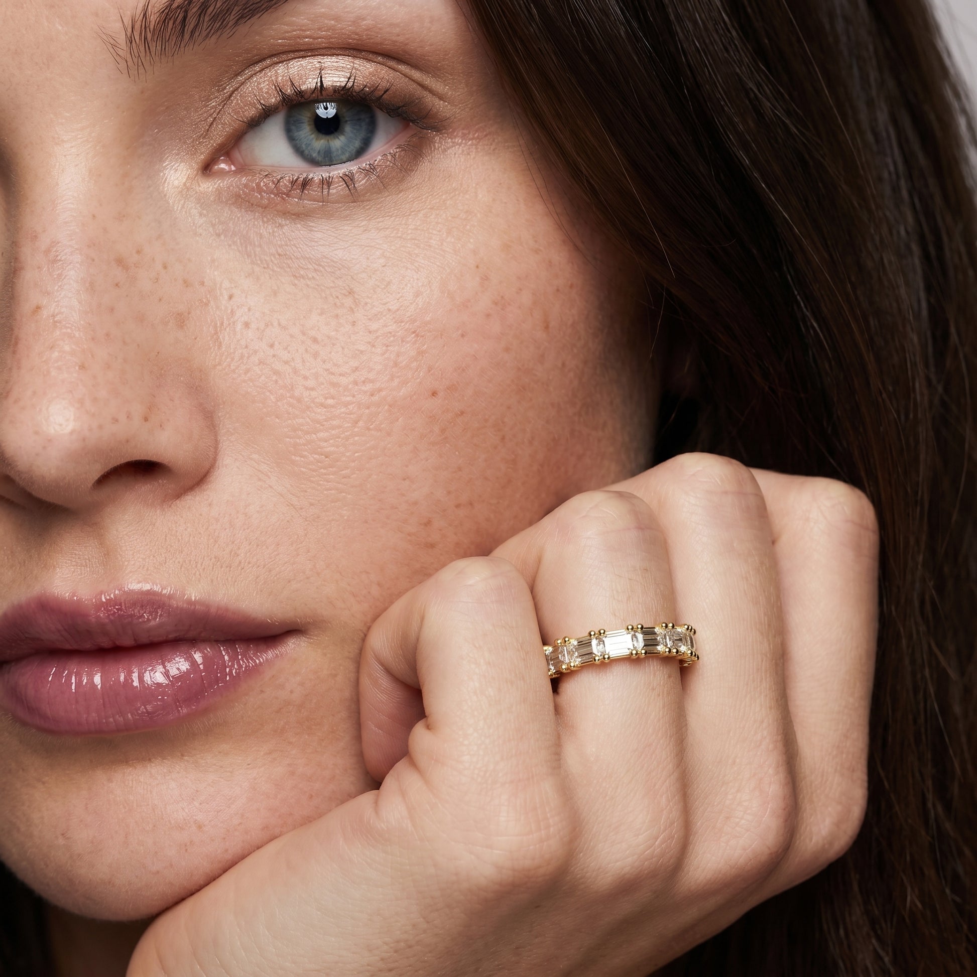 Emerald Cut Lab Grown Diamond Ring in Yellow Gold