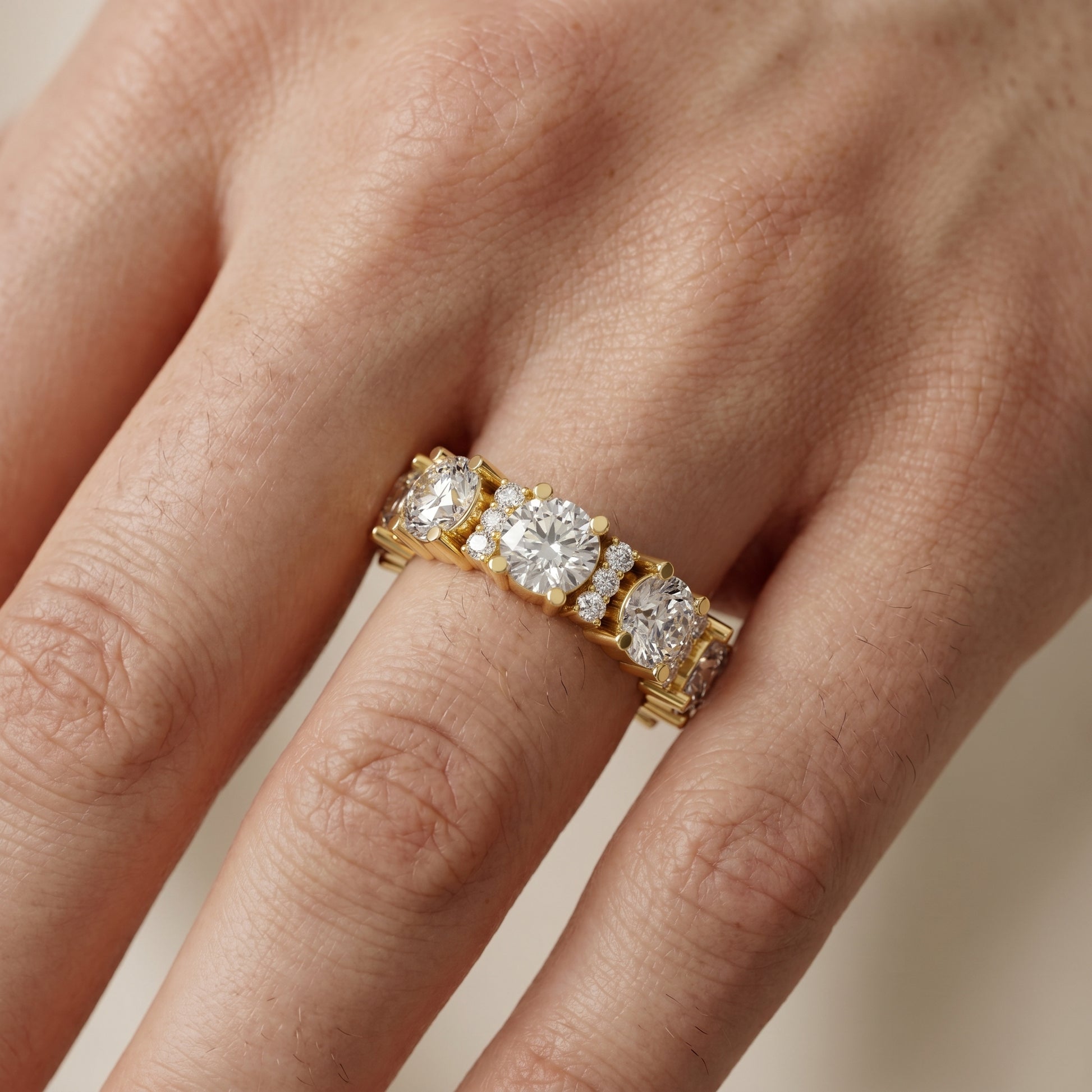 Round Cut Lab Grown Diamond Ring in Yellow Gold