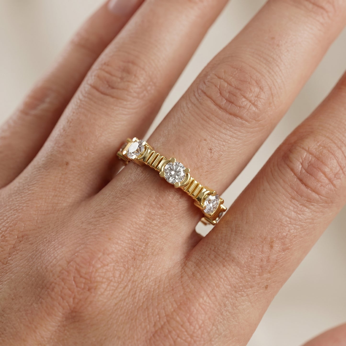 Round Cut Lab Grown Diamond Ring in Yellow Gold