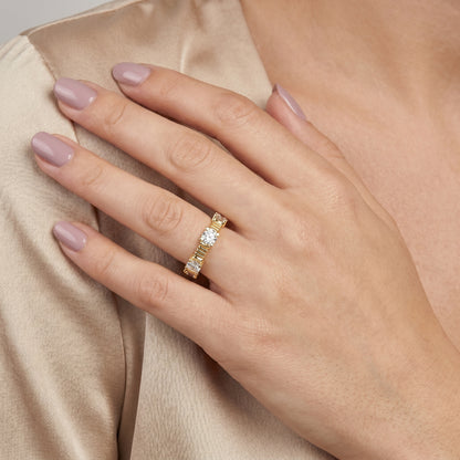 Round Cut Lab Grown Diamond Ring in Yellow Gold
