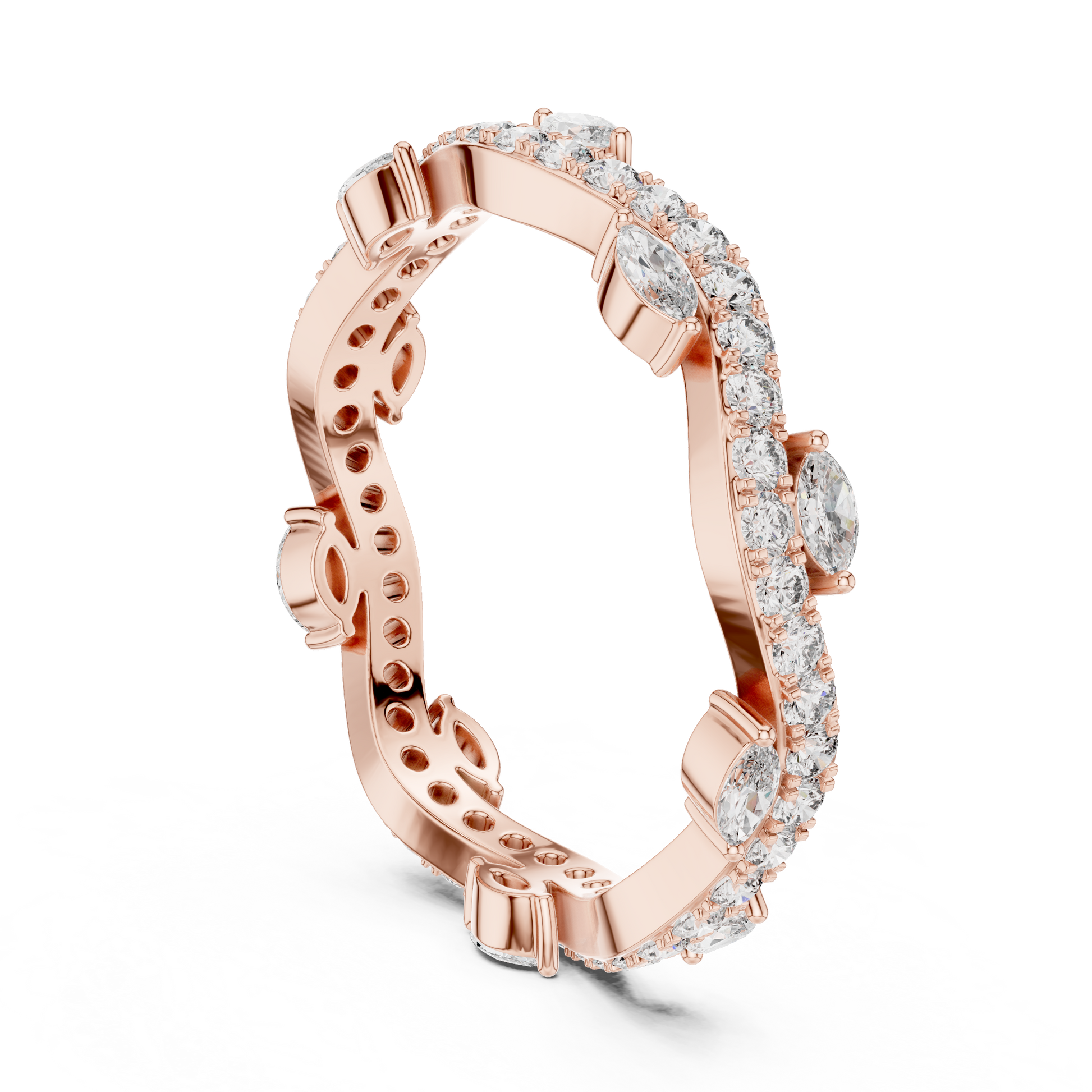 Marquise Round Cut Lab Grown Diamond Ring in Rose Gold