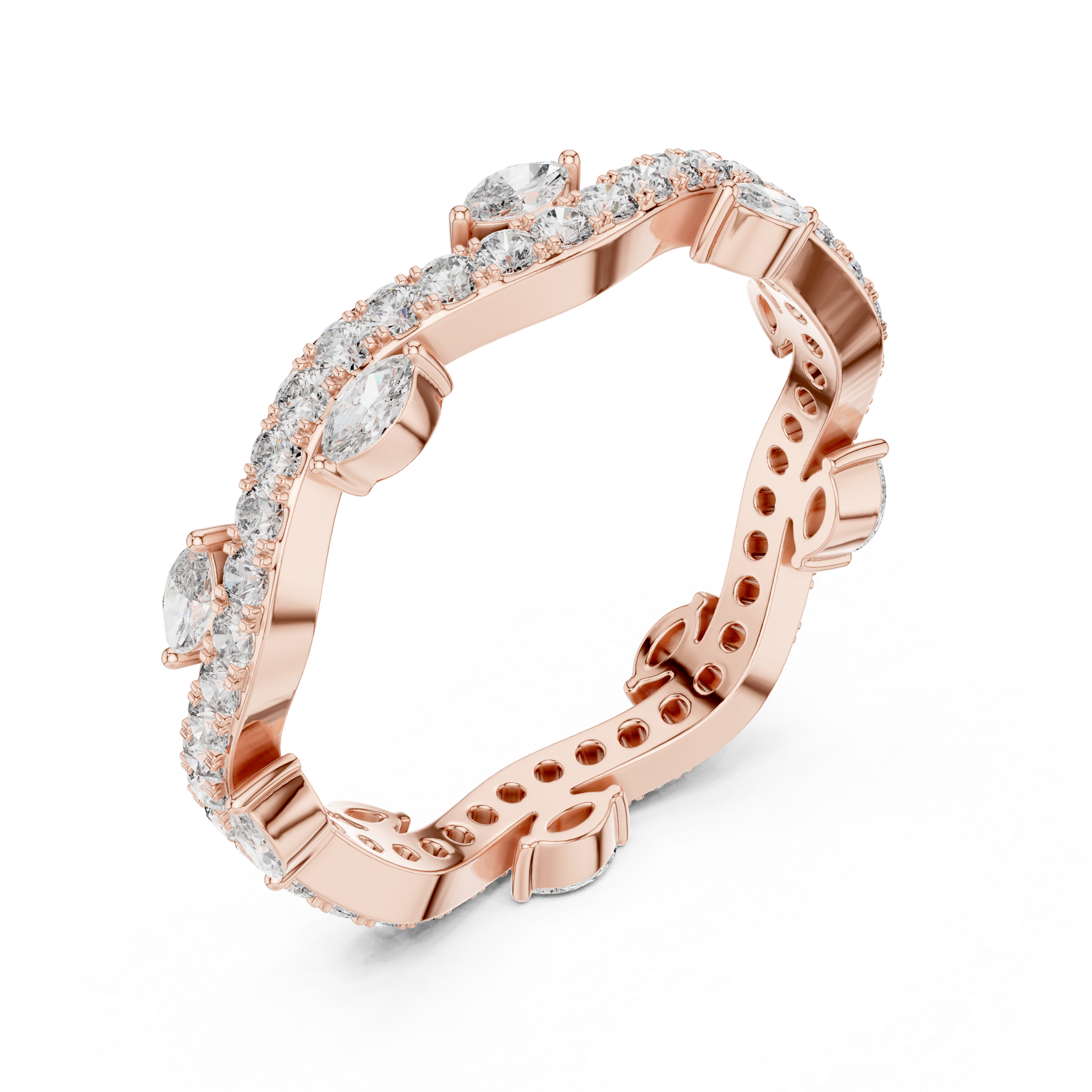 Marquise Round Cut Lab Grown Diamond Ring in Rose Gold