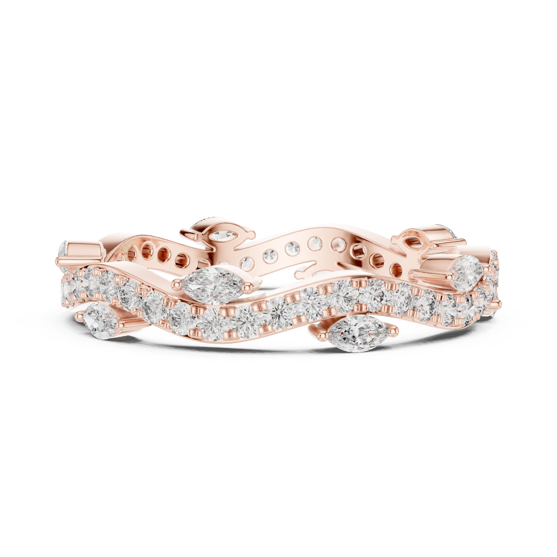 Marquise Round Cut Lab Grown Diamond Ring in Rose Gold