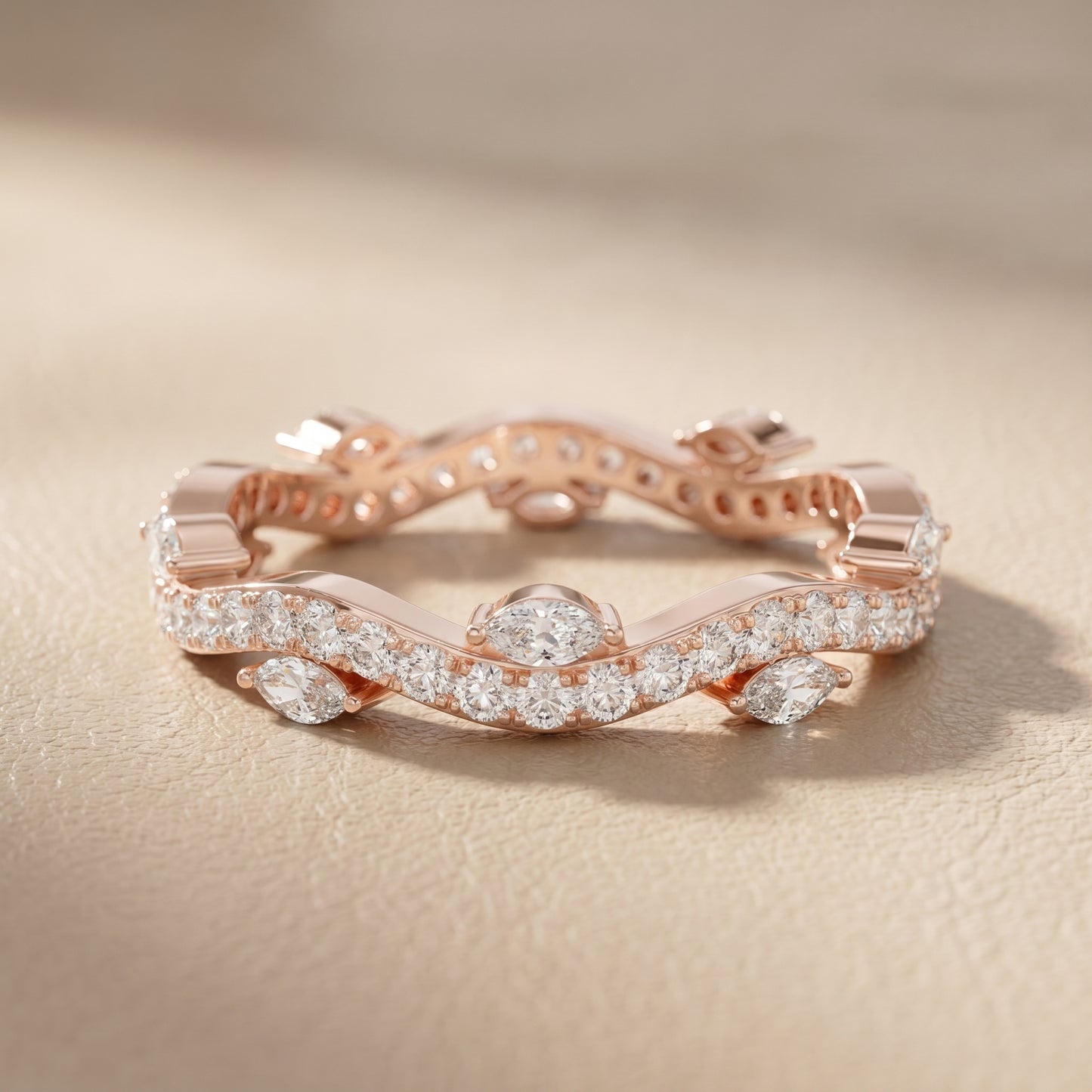 Marquise Round Cut Lab Grown Diamond Ring in Rose Gold