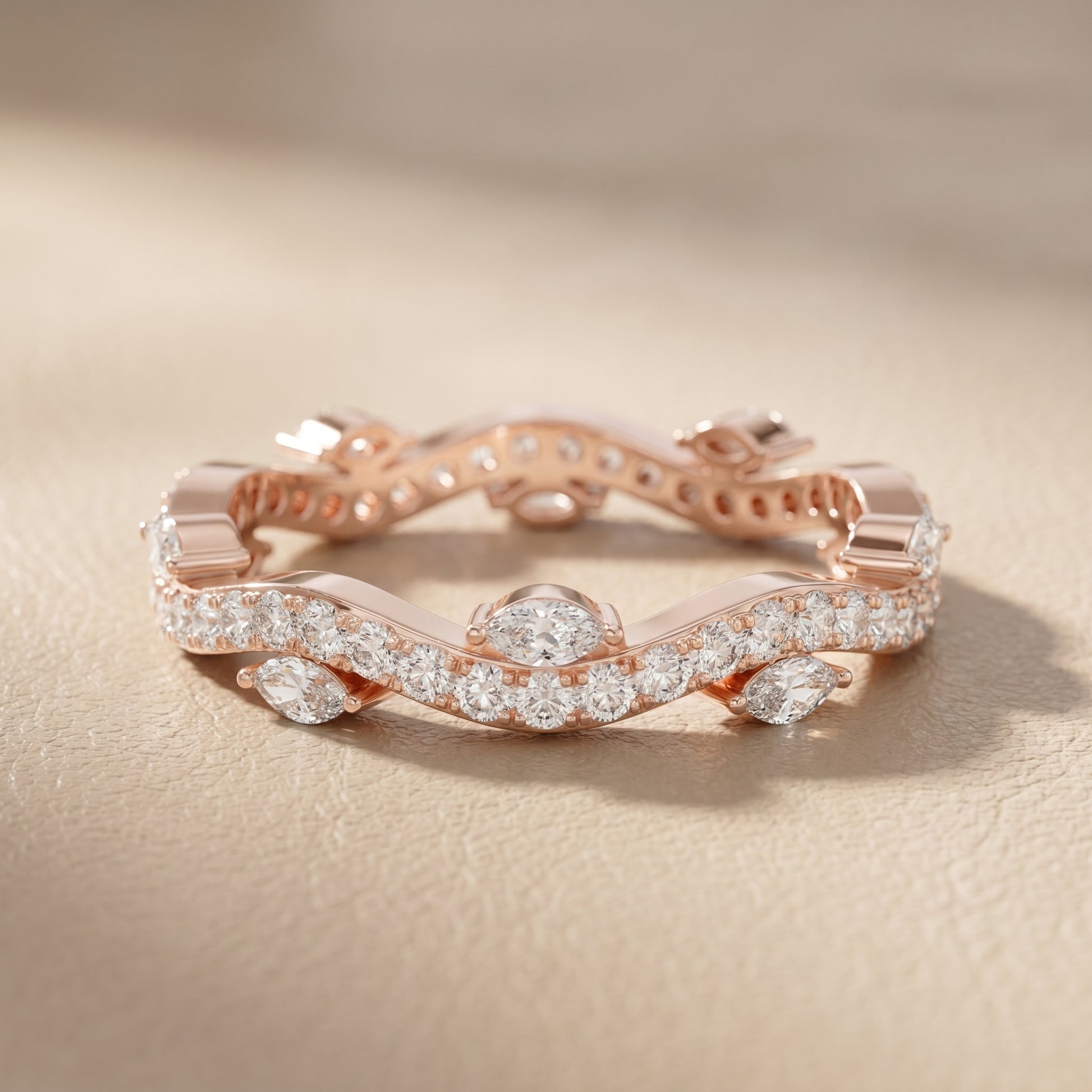 Marquise Round Cut Lab Grown Diamond Ring in Rose Gold
