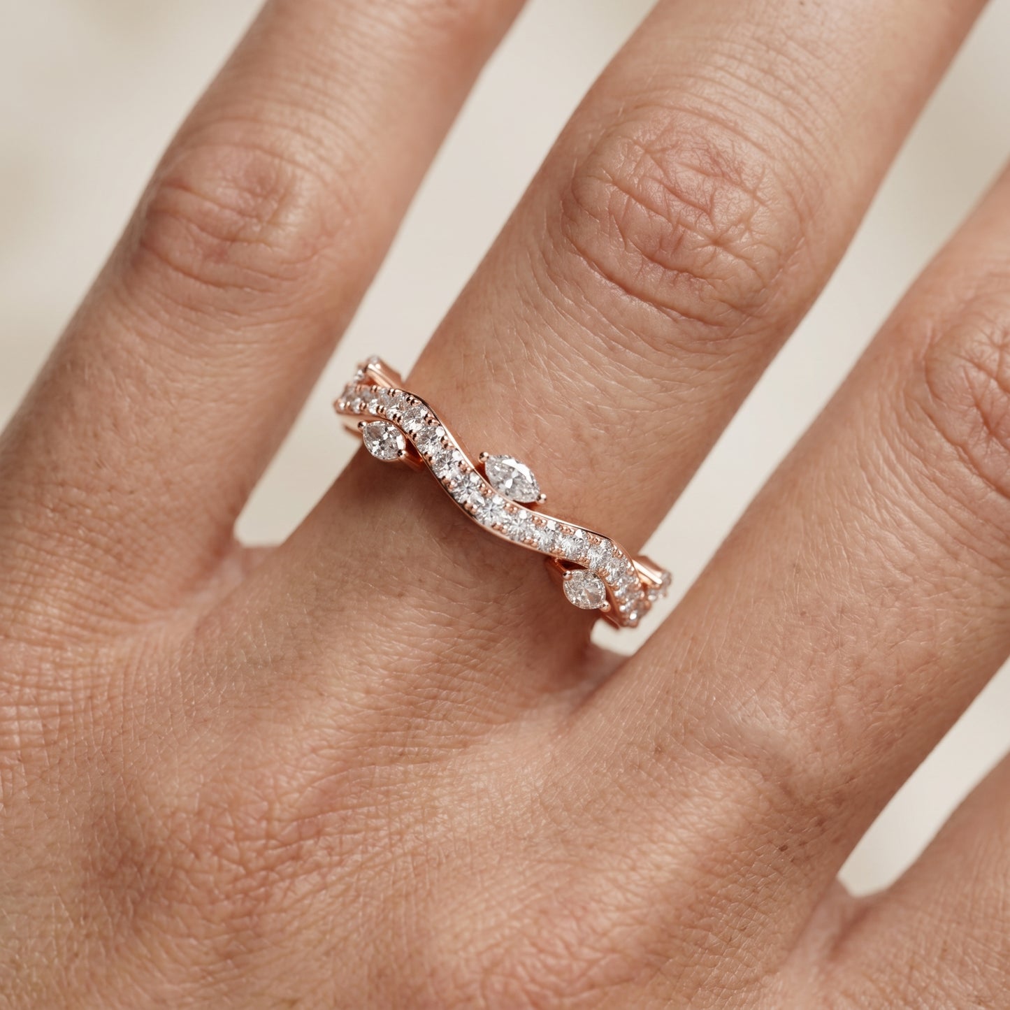 Marquise Round Cut Lab Grown Diamond Ring in Rose Gold