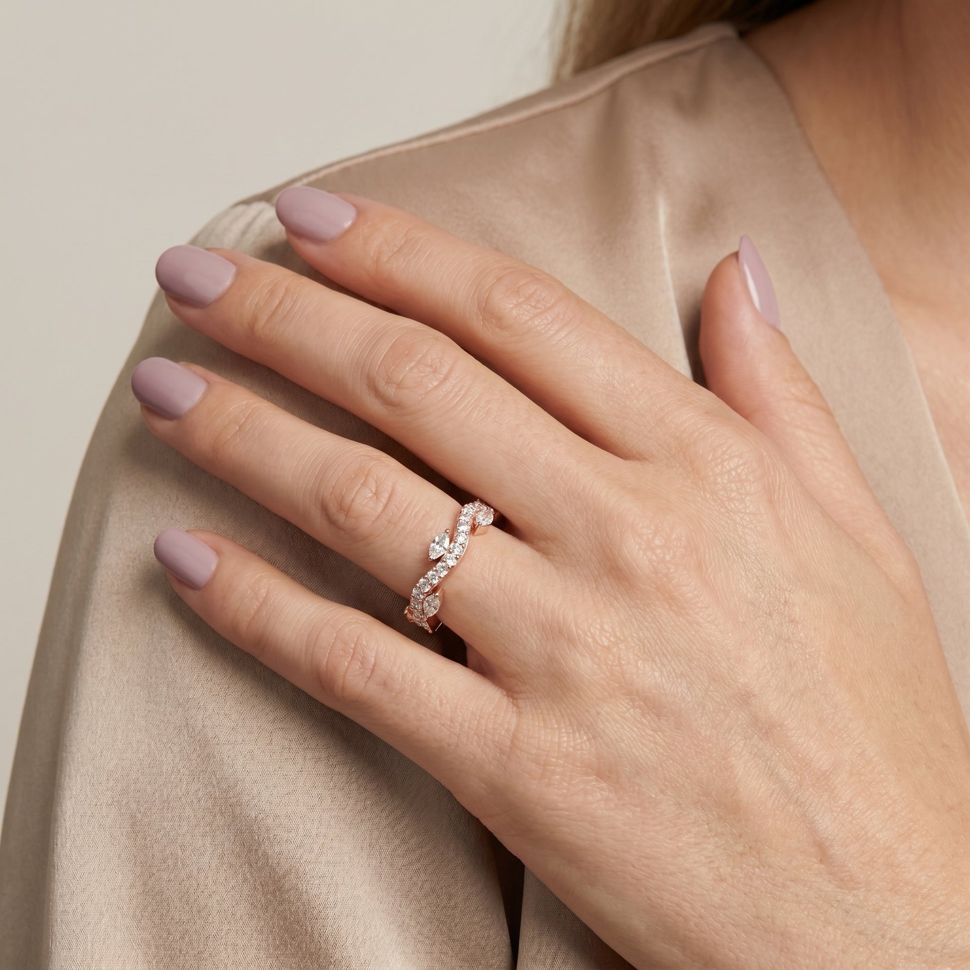 Marquise Round Cut Lab Grown Diamond Ring in Rose Gold