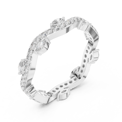 Marquise Round Cut Lab Grown Diamond Ring in Silver