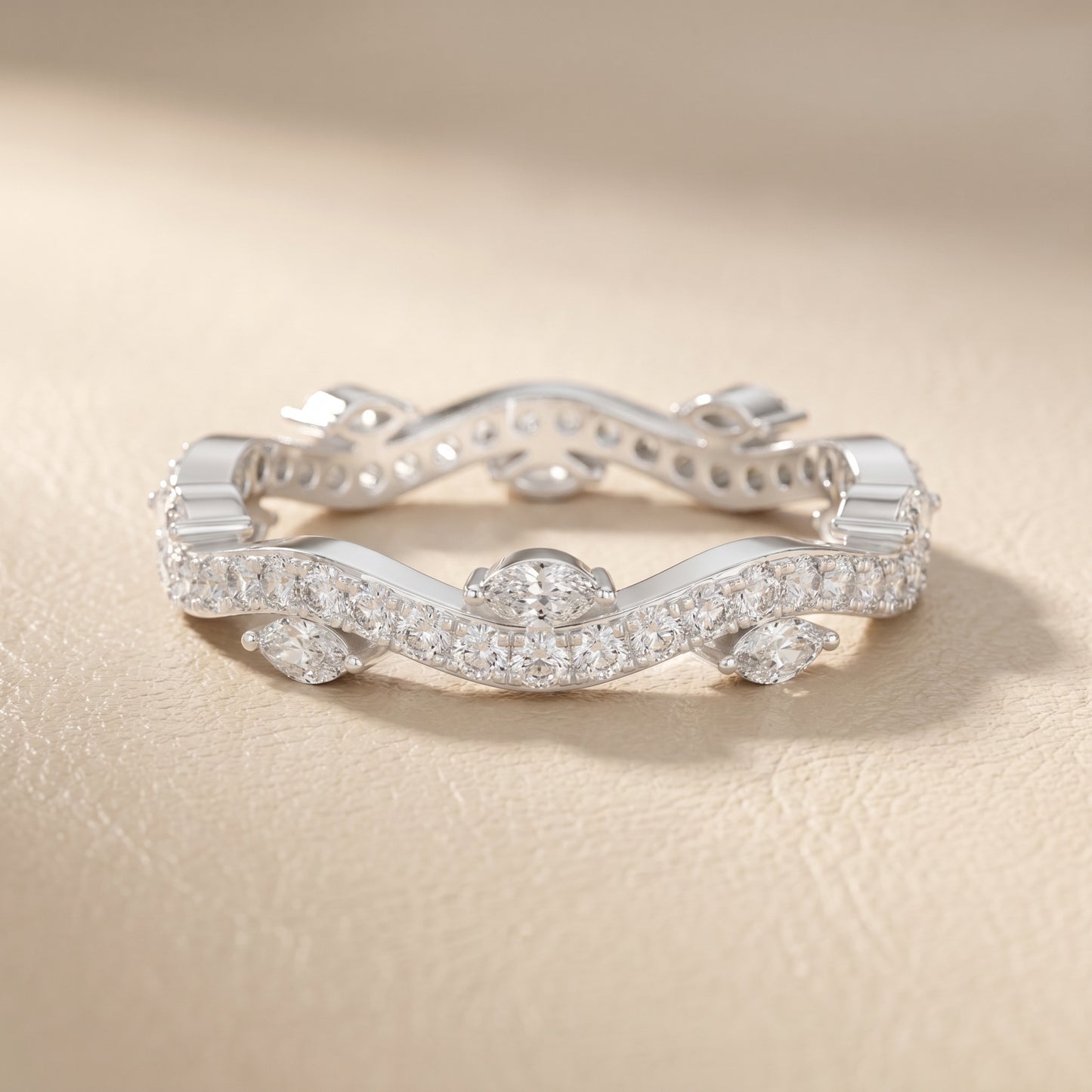 Marquise Round Cut Lab Grown Diamond Ring in Silver