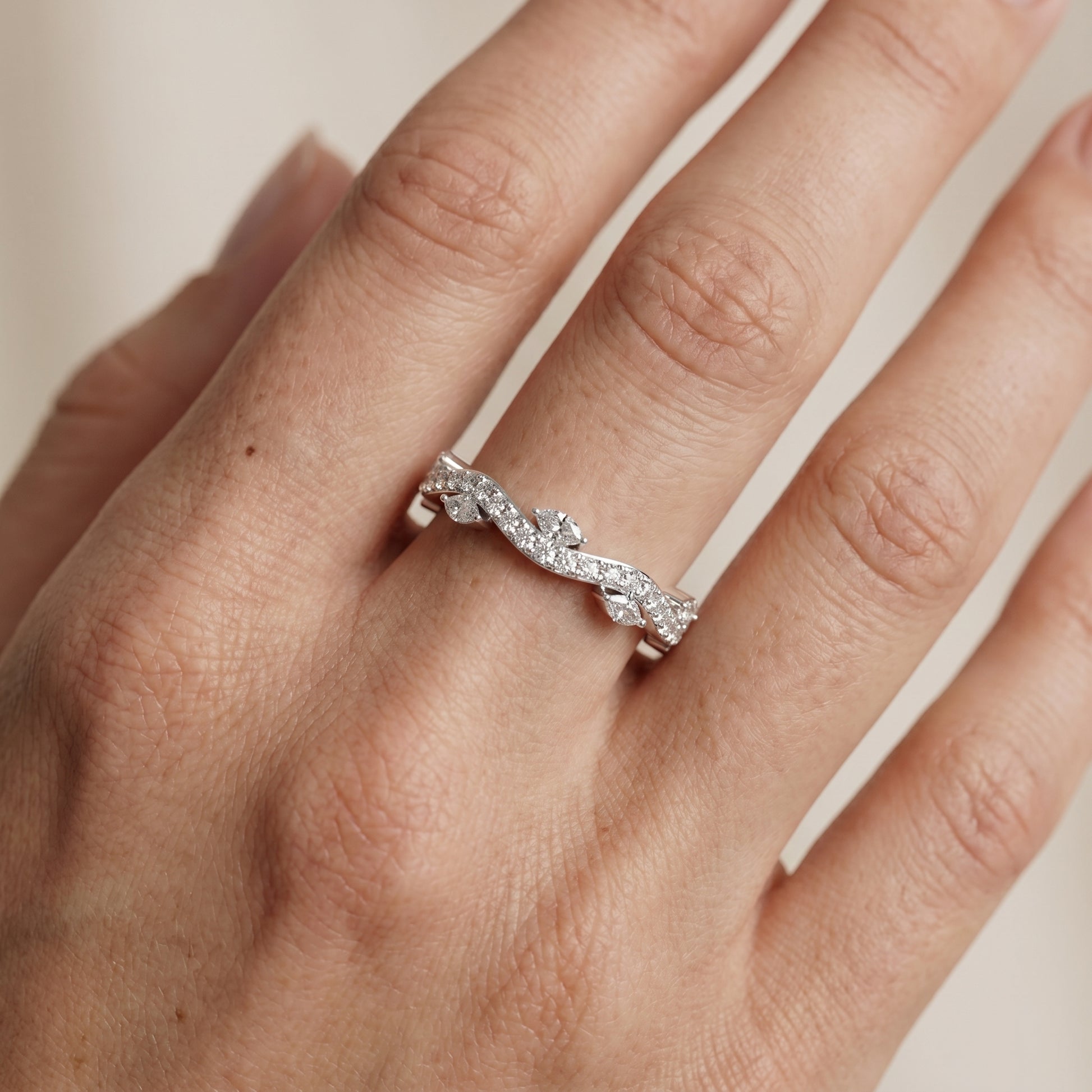 Marquise Round Cut Lab Grown Diamond Ring in White Gold