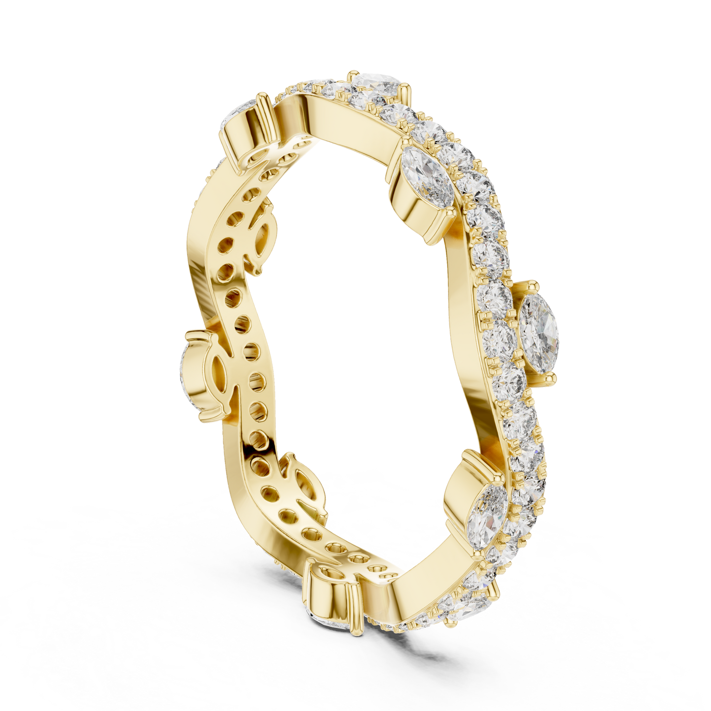 Marquise Round Cut Lab Grown Diamond Ring in Yellow Gold