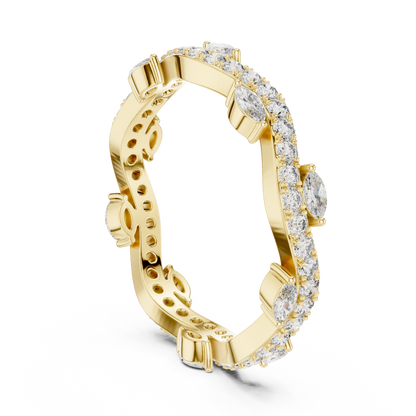 Marquise Round Cut Lab Grown Diamond Ring in Yellow Gold
