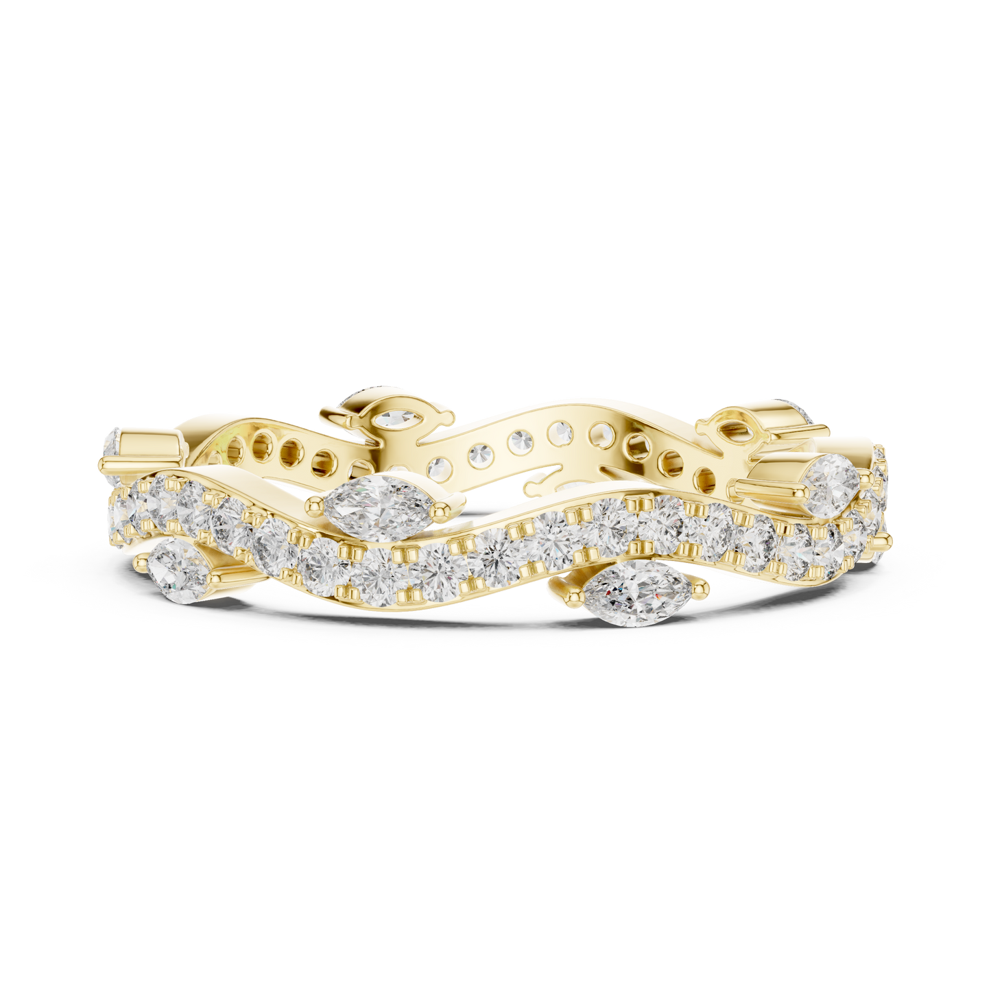 Marquise Round Cut Lab Grown Diamond Ring in Yellow Gold