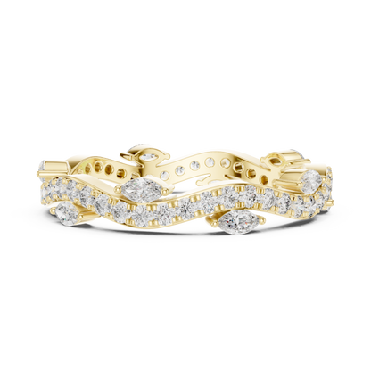 Marquise Round Cut Lab Grown Diamond Ring in Yellow Gold