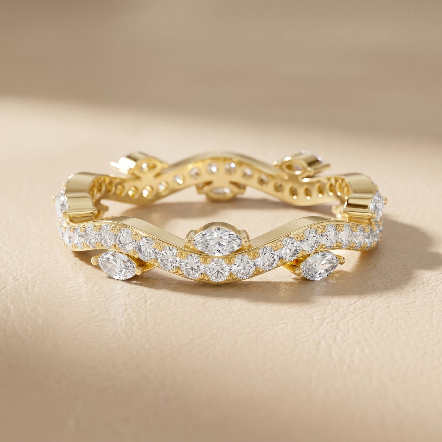 Marquise Round Cut Lab Grown Diamond Ring in Yellow Gold