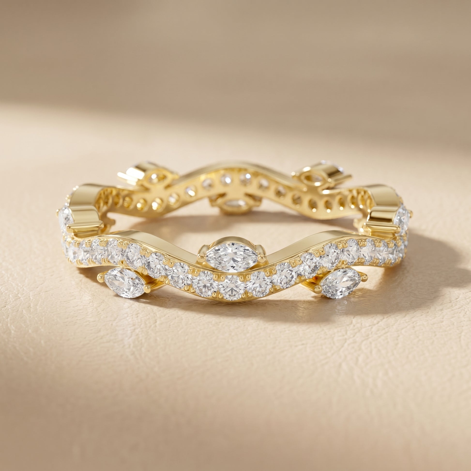 Marquise Round Cut Lab Grown Diamond Ring in Yellow Gold