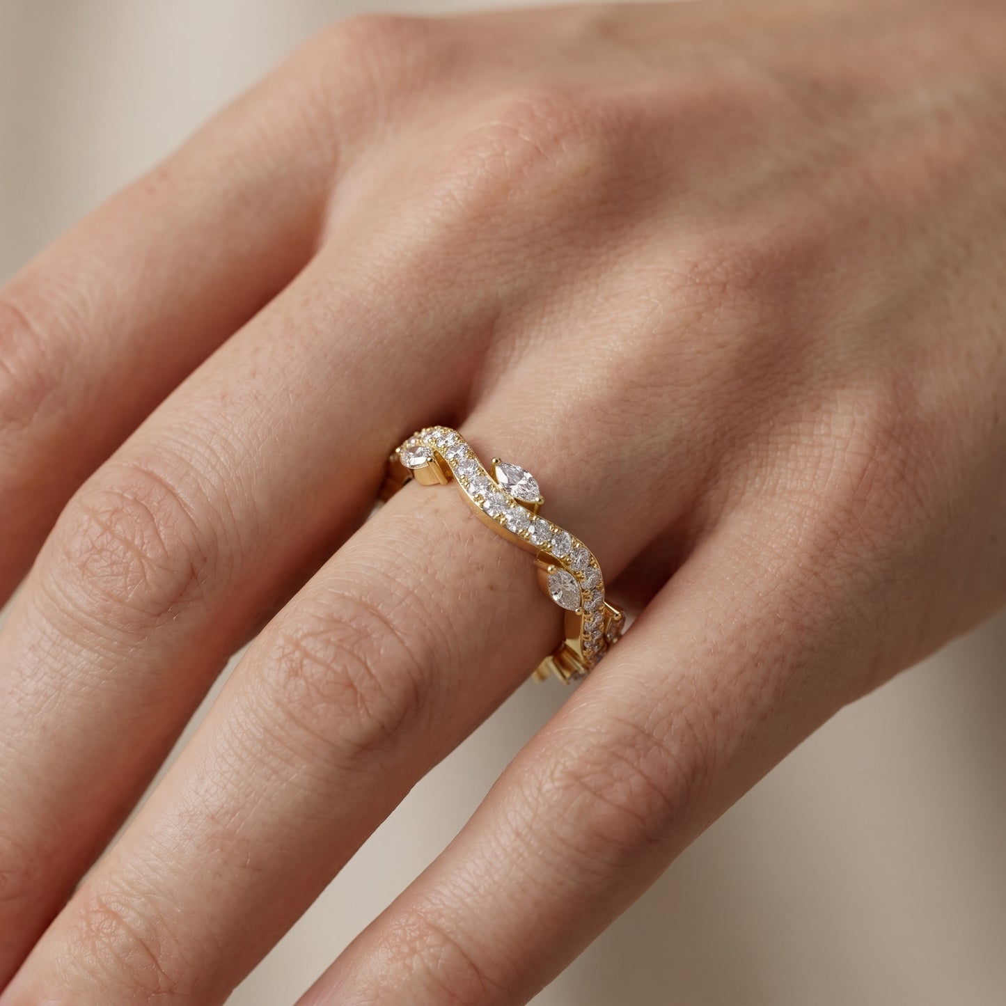 Marquise Round Cut Lab Grown Diamond Ring in Yellow Gold