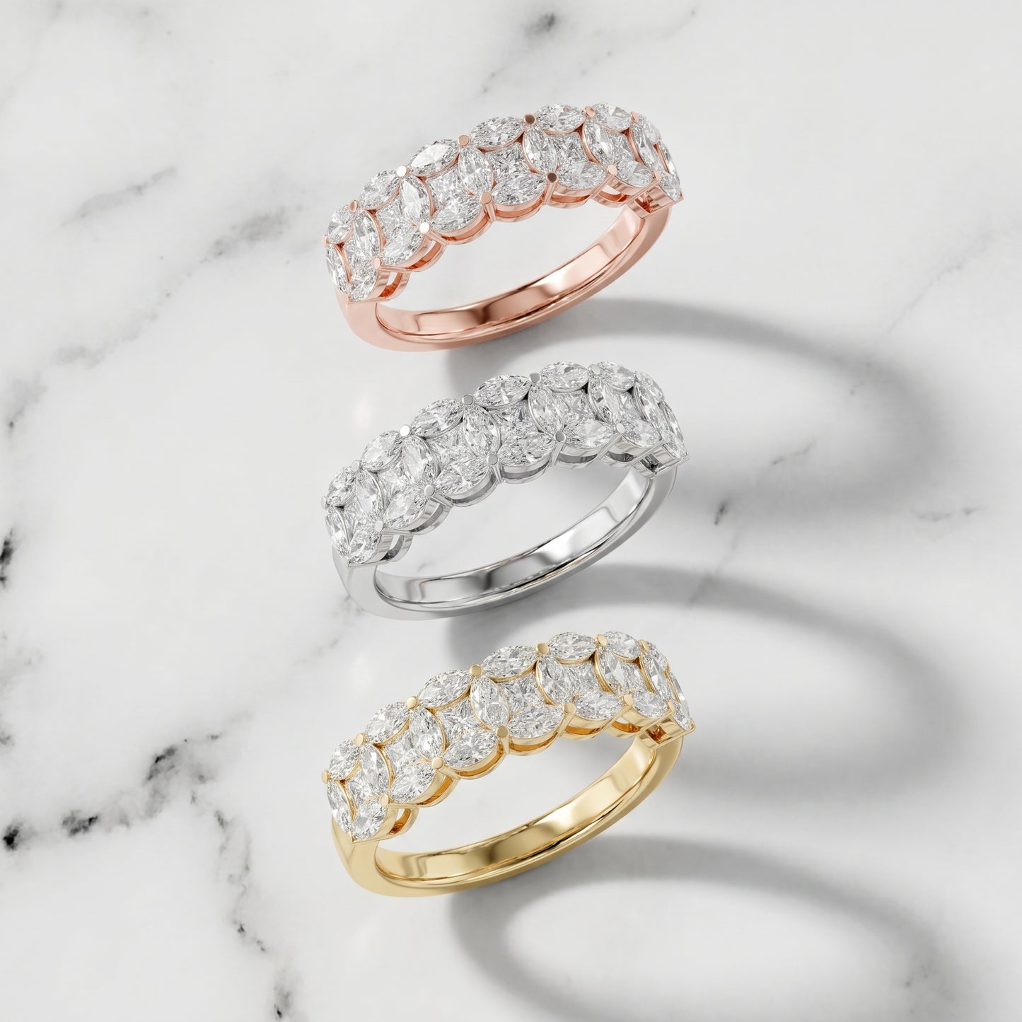 Marquise Princess Cut Lab Grown Diamond Ring in White Gold