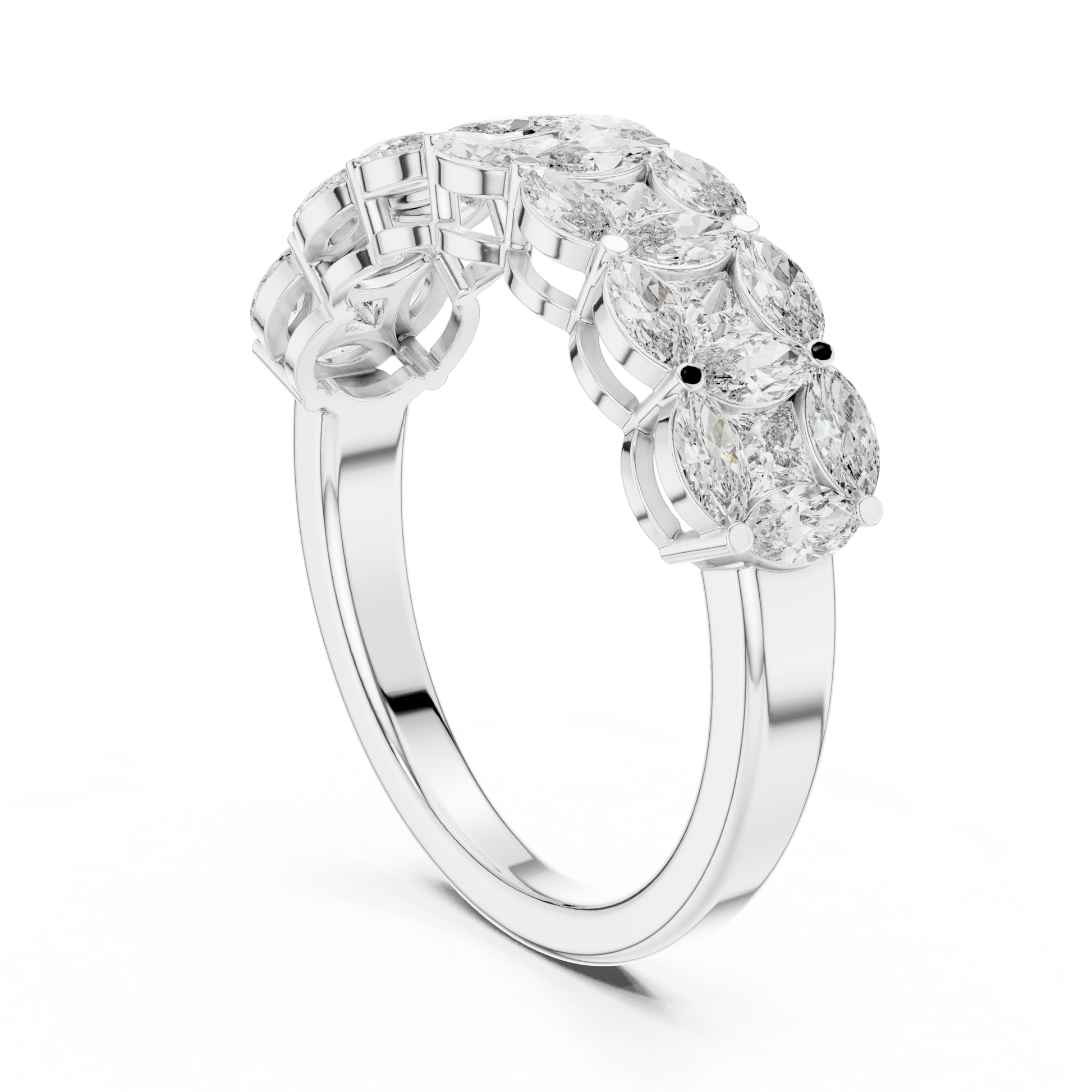 Marquise Princess Cut Lab Grown Diamond Ring in Silver