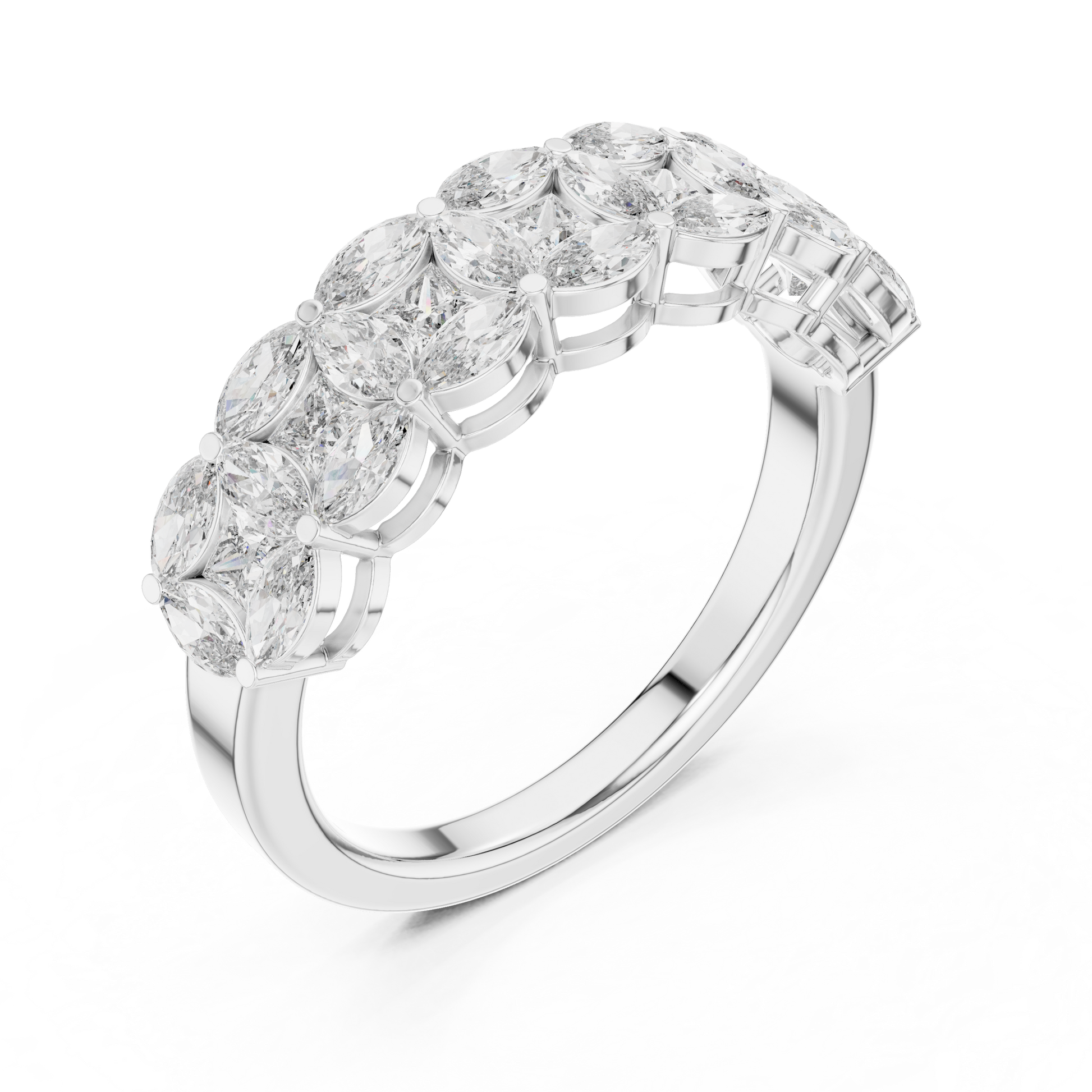Marquise Princess Cut Lab Grown Diamond Ring in Silver