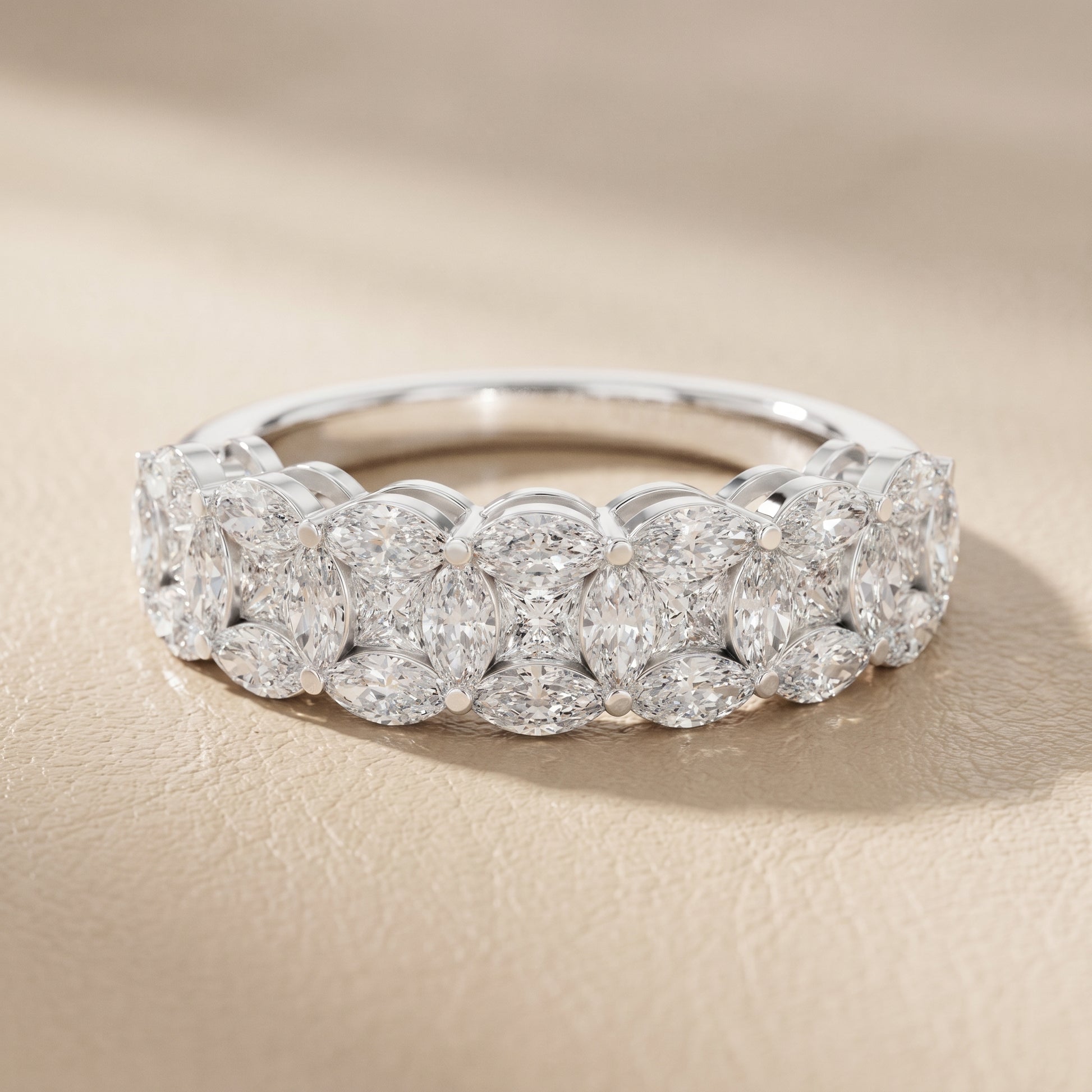 Marquise Princess Cut Lab Grown Diamond Ring in Silver